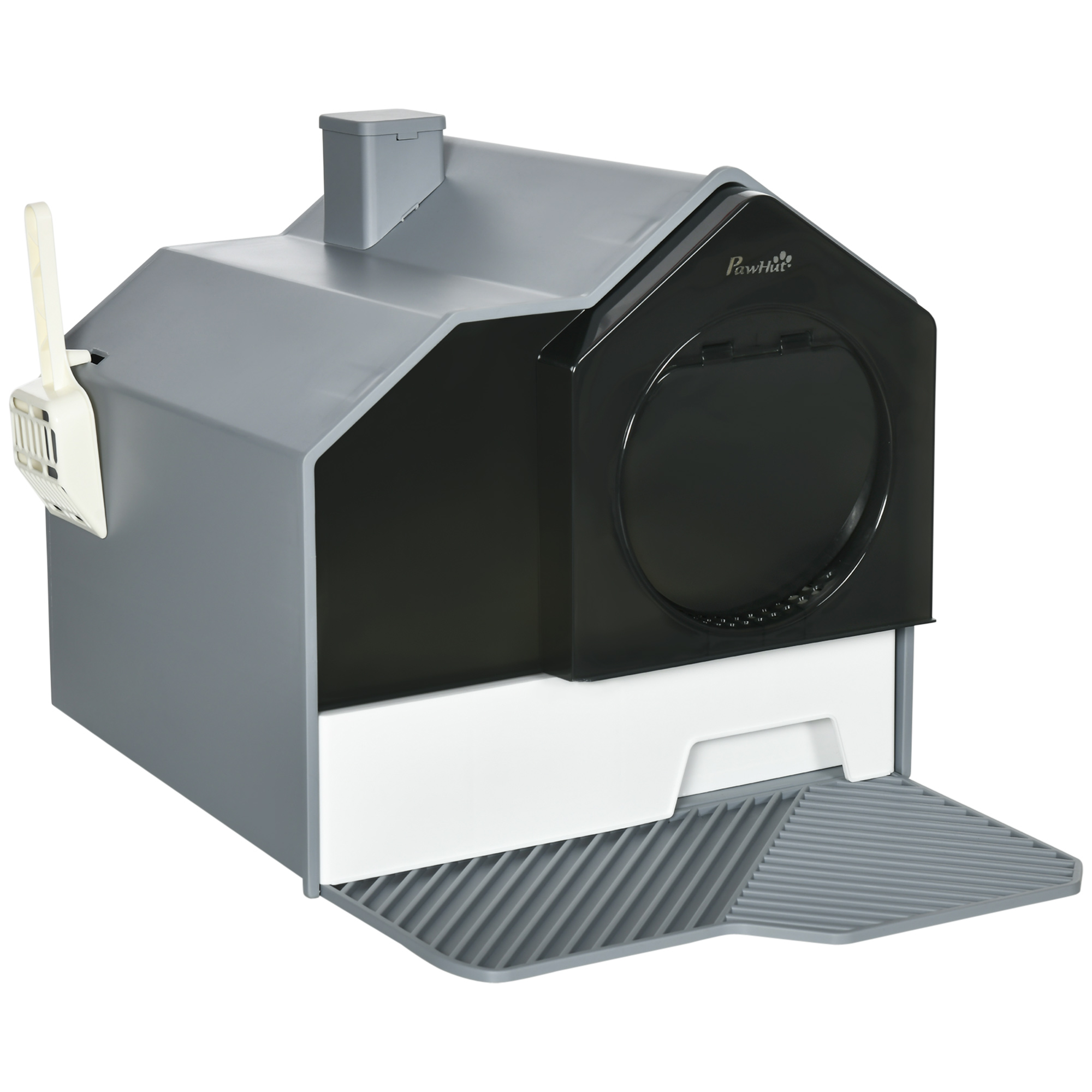 PawHut Katzentoilette im niedlichen Design, 1 Siebvorleger, 1 Streuschaufel, herausnehmbare Bodenwanne, Grau