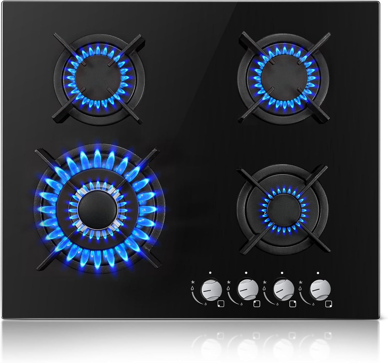 TopStrong Piano Cottura 4 Fuochi Gas, Piano Cottura Vetro Incasso, Protezione Flame-Out, 8060W, Nero, 220-240V
