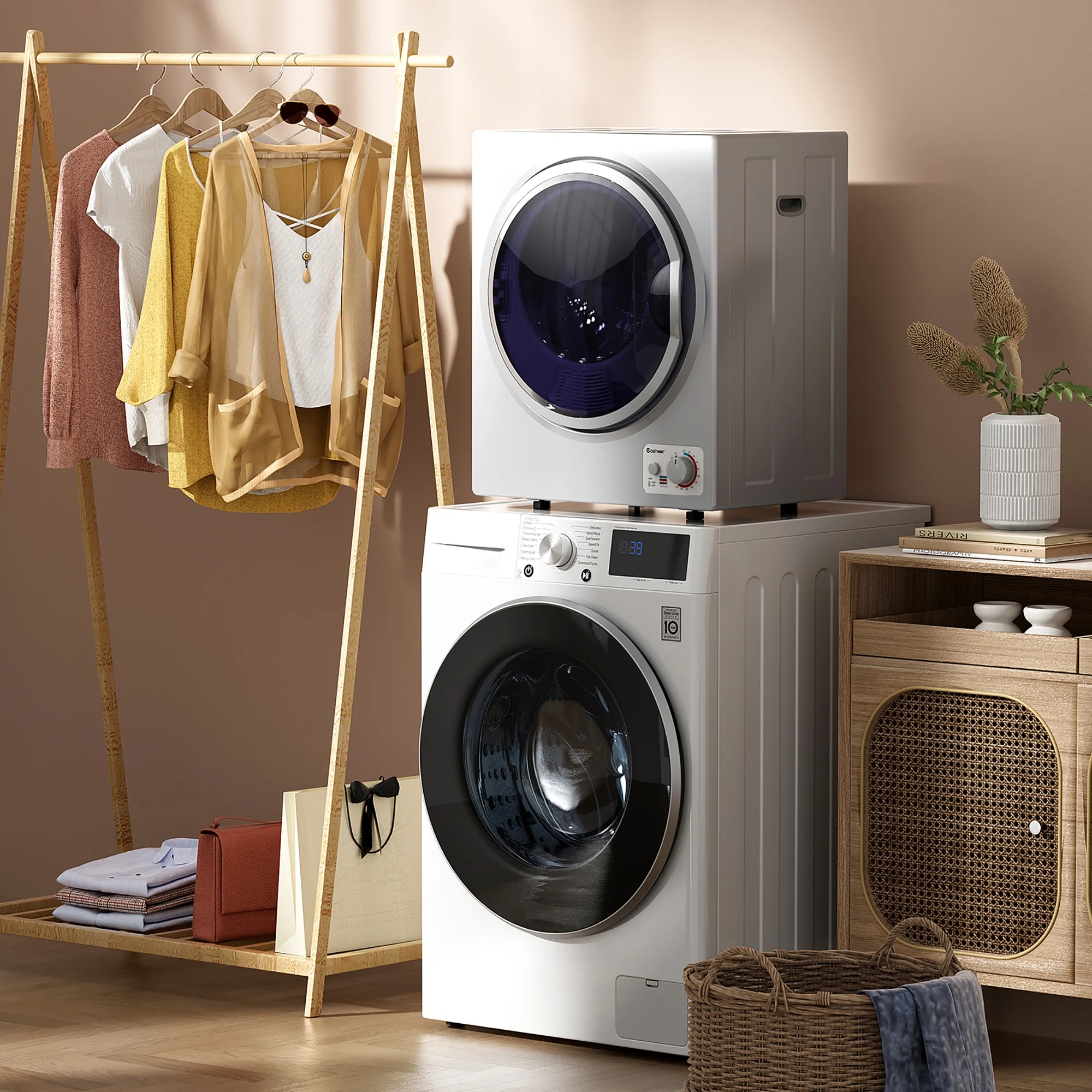 Costway Electric Tumble Compact Laundry Dryer Stainless Steel Wall Mounted 1.5 cu .ft.