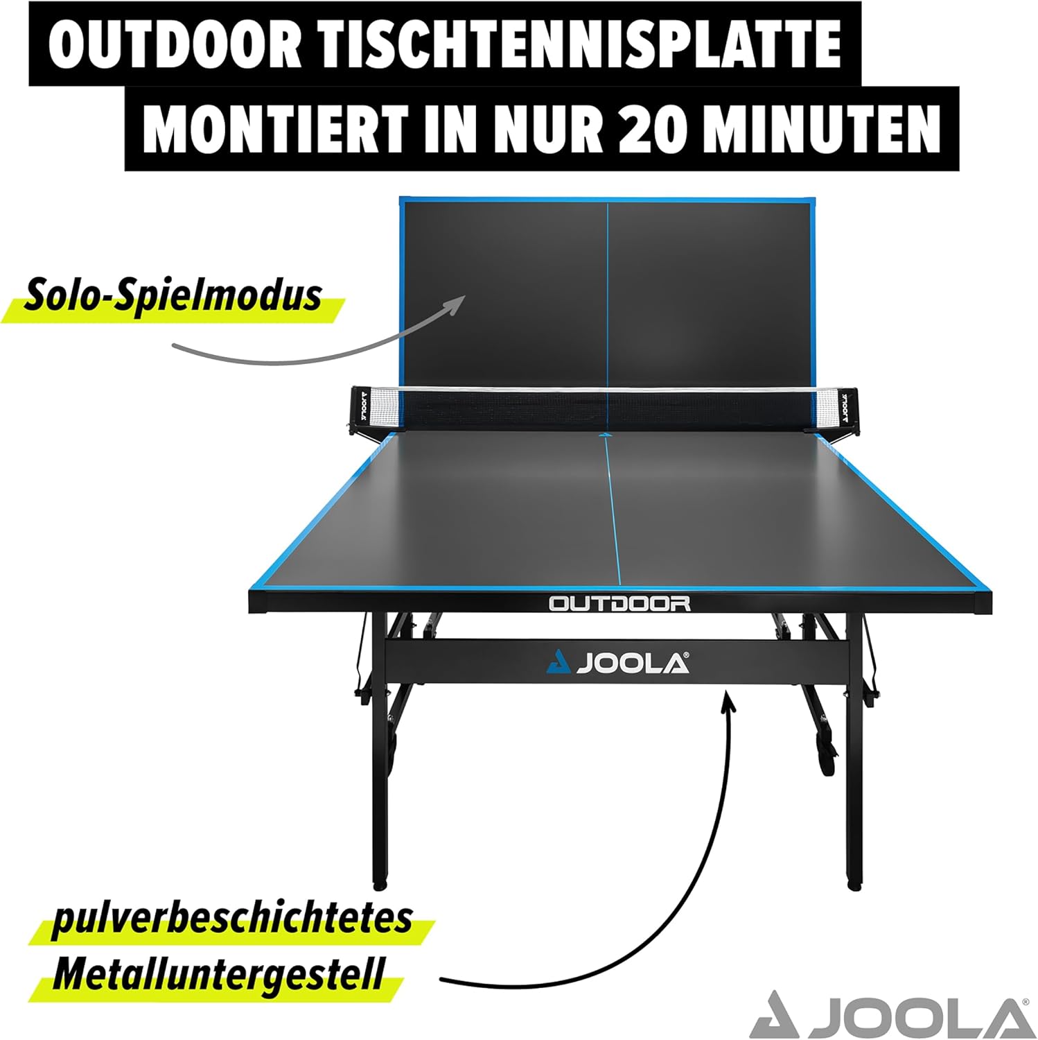 JOOLA Tavolo da ping pong professionale per esterni, 6 mm, superficie composita in alluminio, resistente alle intemperie, pieghevole, con rete inclusa