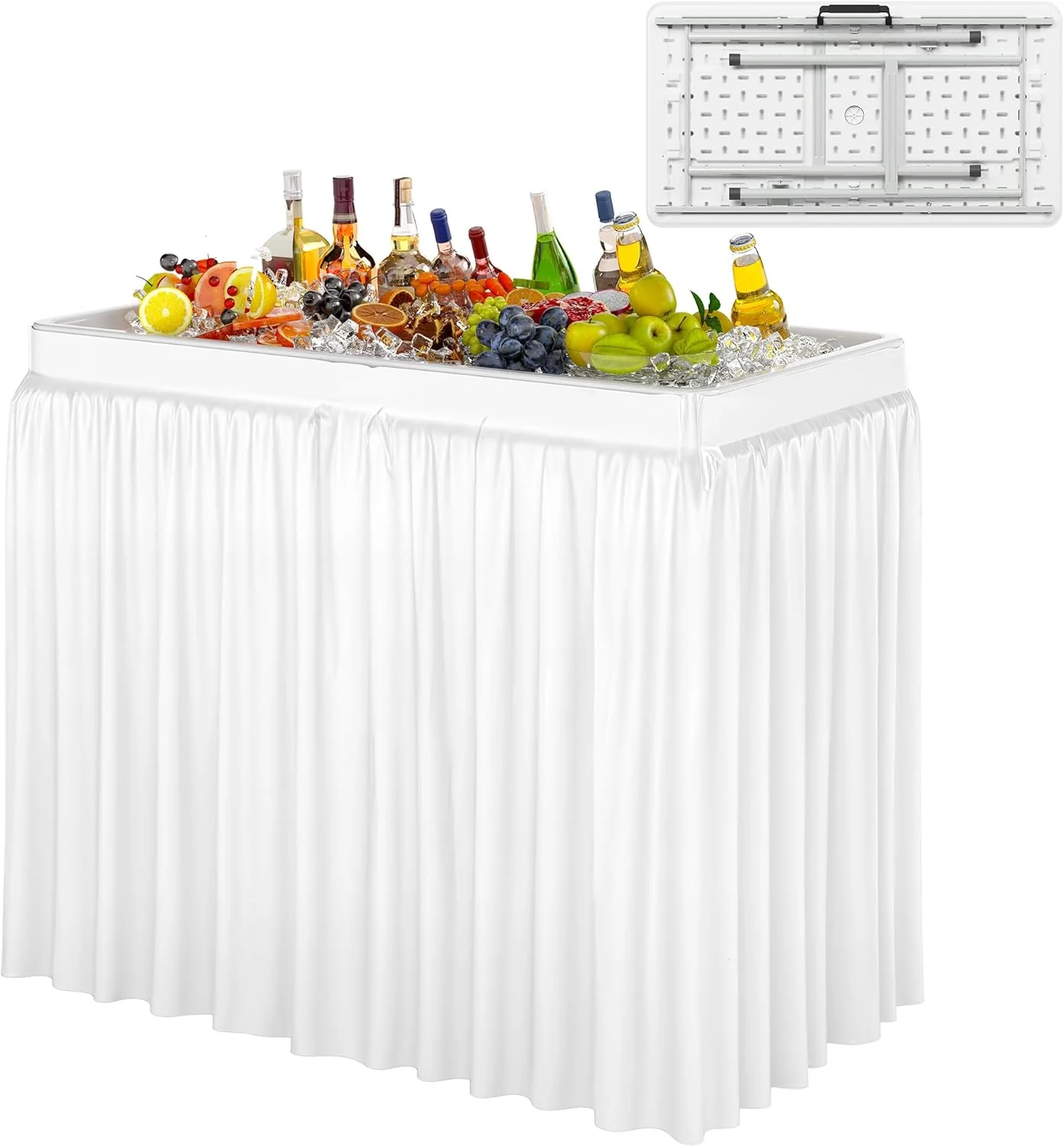 Portable Folding Ice Table with Shelf and Drain for Parties