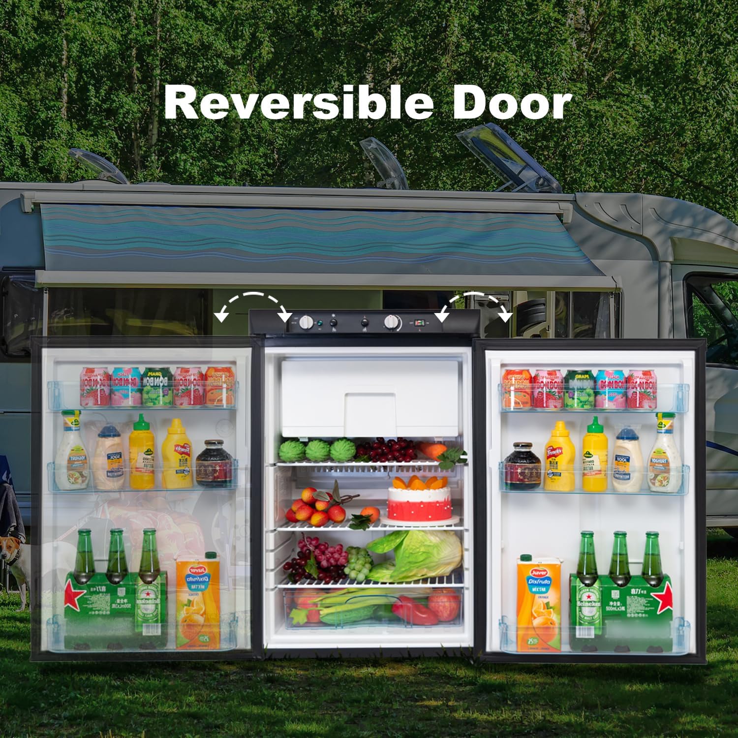 SMETA Gas Kühlschrank mit Gefrierschrank,Camping Kühlschrank Gas,Kühl-Gefrierkombination 100L,Leiser Kühlschrank,12v 230v Gas Propangas für Ferienhaus Wohnmobil Reisemobil Garage,Schwarz