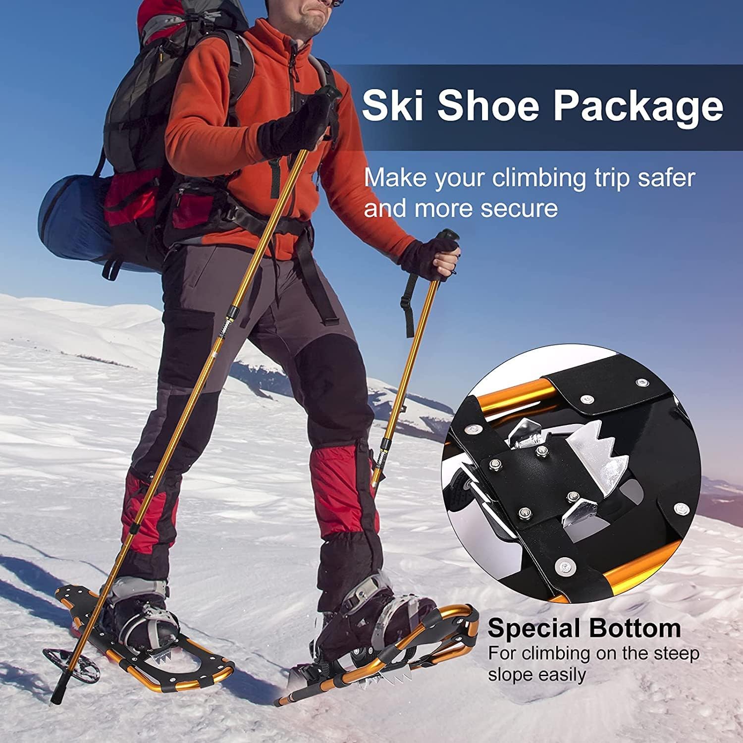 30 Zoll 4-in-1 Leichte Schneeschuhe für Damen und Herren, rutschfeste Aluminium-Steigeisen-Schneeschuhe mit Tragetasche und verstellbaren Bindungen