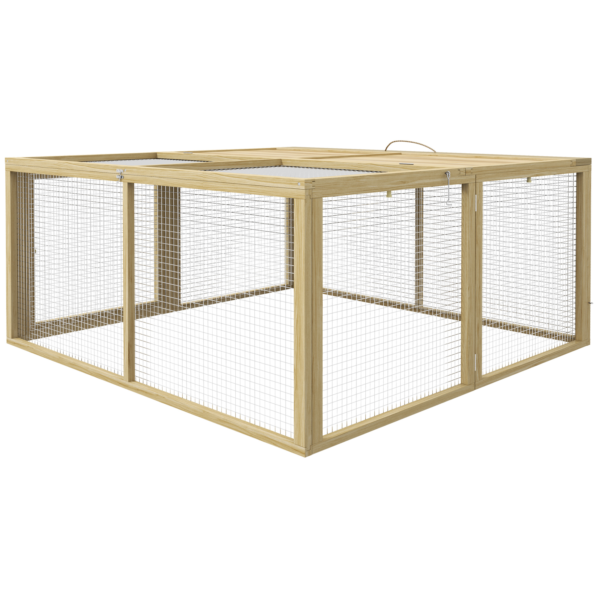 PawHut Kleintierkäfig, Kaninchenstall, aufklappbares Dach, Tannenholz, 120x120x57cm, Natur