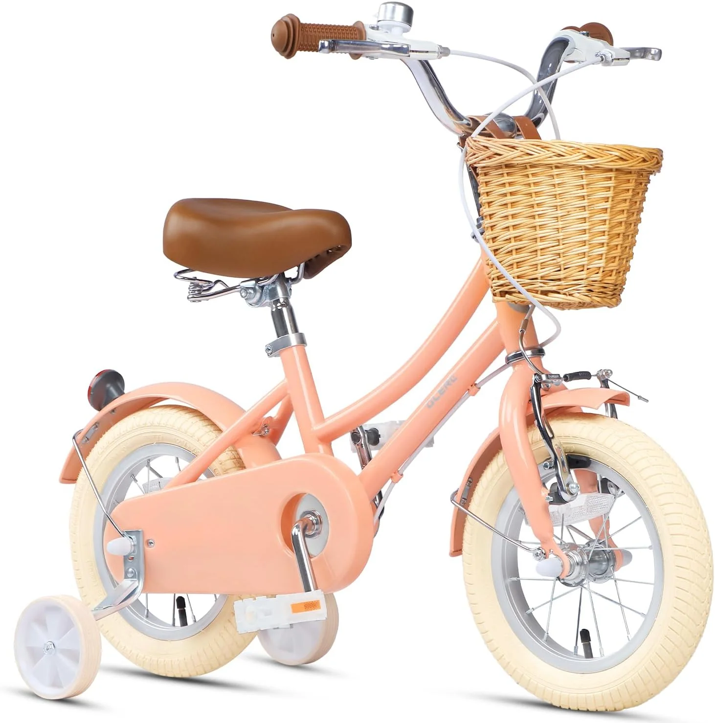 Glerc Fahrrad, 20 Zoll, Pfirsich/Braun/Beige, 12- Kinder mit Korb, für Jungen und Mädchen im Alter von 3 bis 12 Jahren