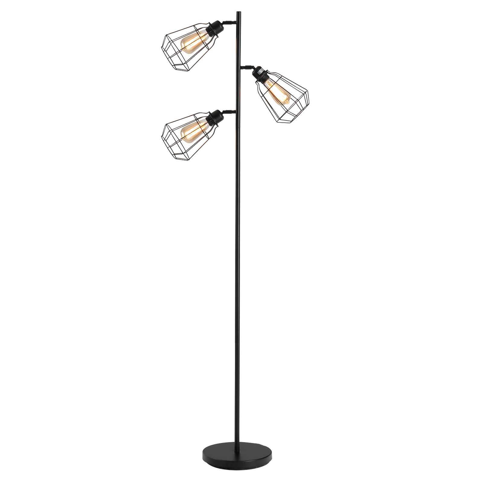 HOMCOM Industrielle Design Stehlampe 3 Glühbirnen max. 40 W Käfiglampenschirm Schwarz