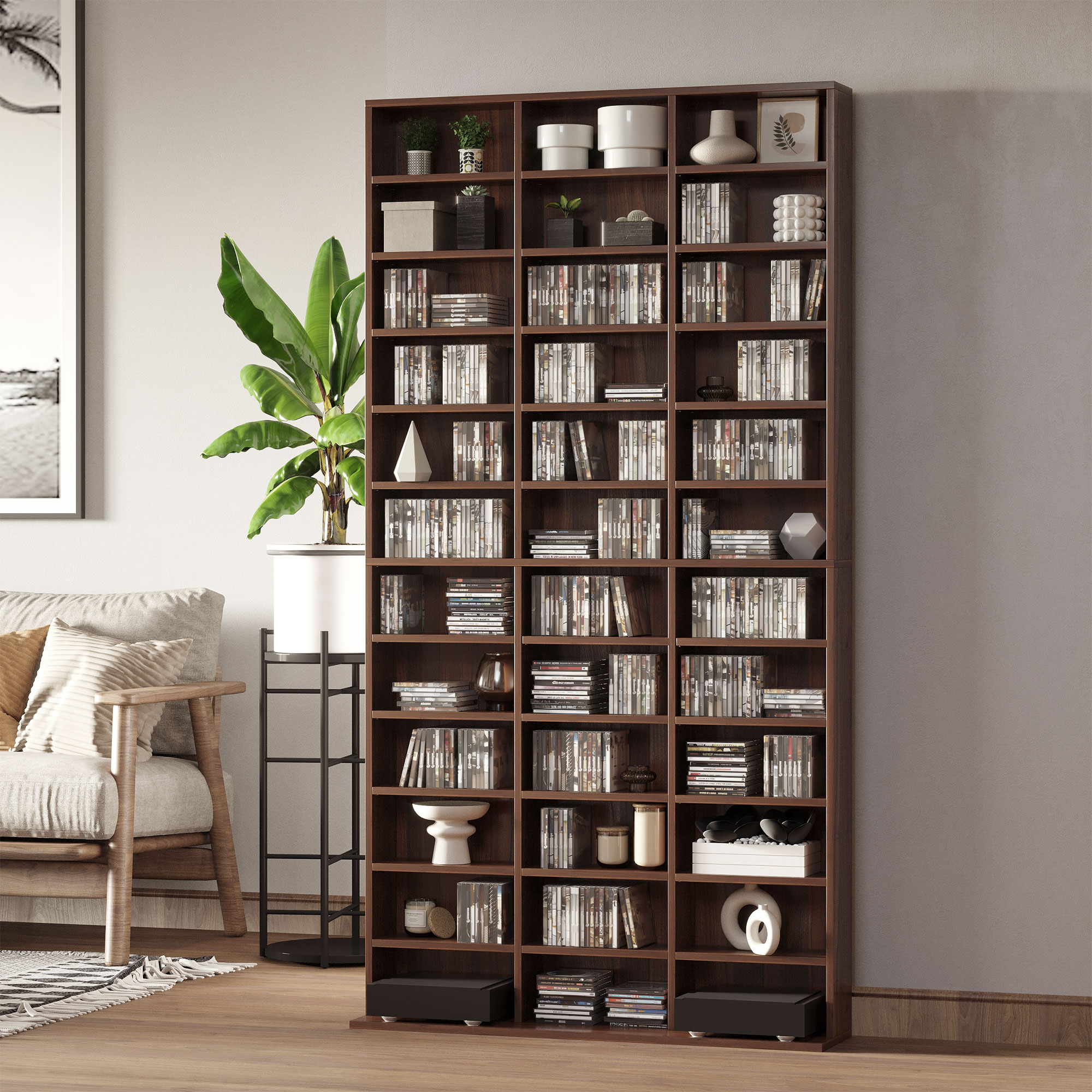 HOMCOM CD/DVD Regal Aufbewahrung Schrank für 1116 CDs 36 höhenverstellbare Fächer 102 x 24 x 195 cm Braun