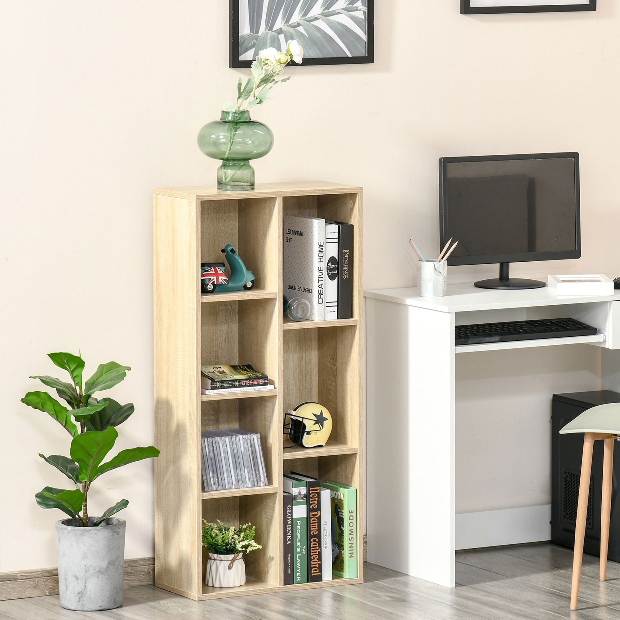 HOMCOM Bücherregal Wohnzimmerregal Bücherschrank Standschrank mit 7 Fächern Eiche Spanplatte 50 x 24 x 106 cm
