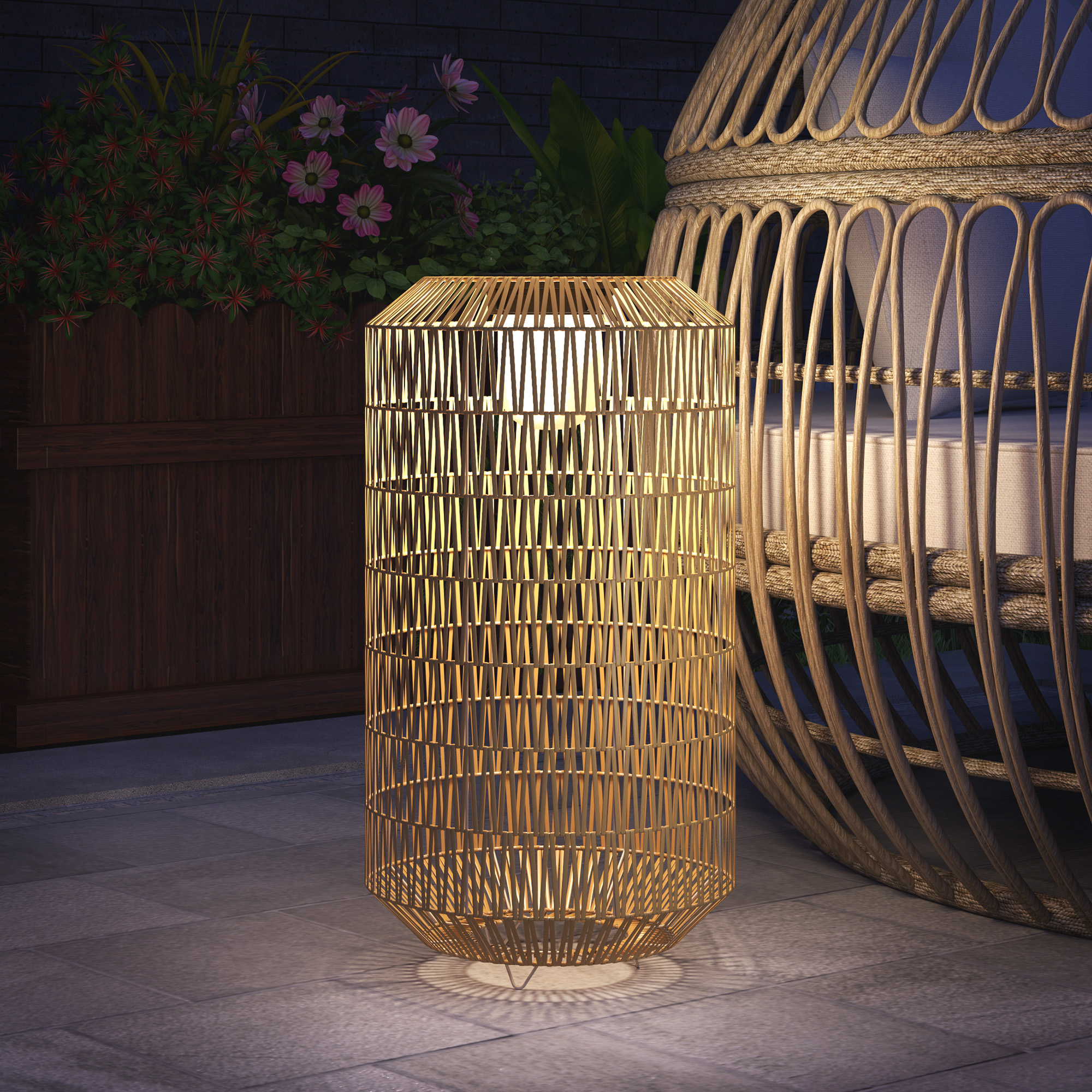 Outsunny Solar Stehlampe Rattan Solarlampen mit Solarpanel LED Solarleuchte im Boho-Stil IP44 Outdoor Ø30 x 55 cm