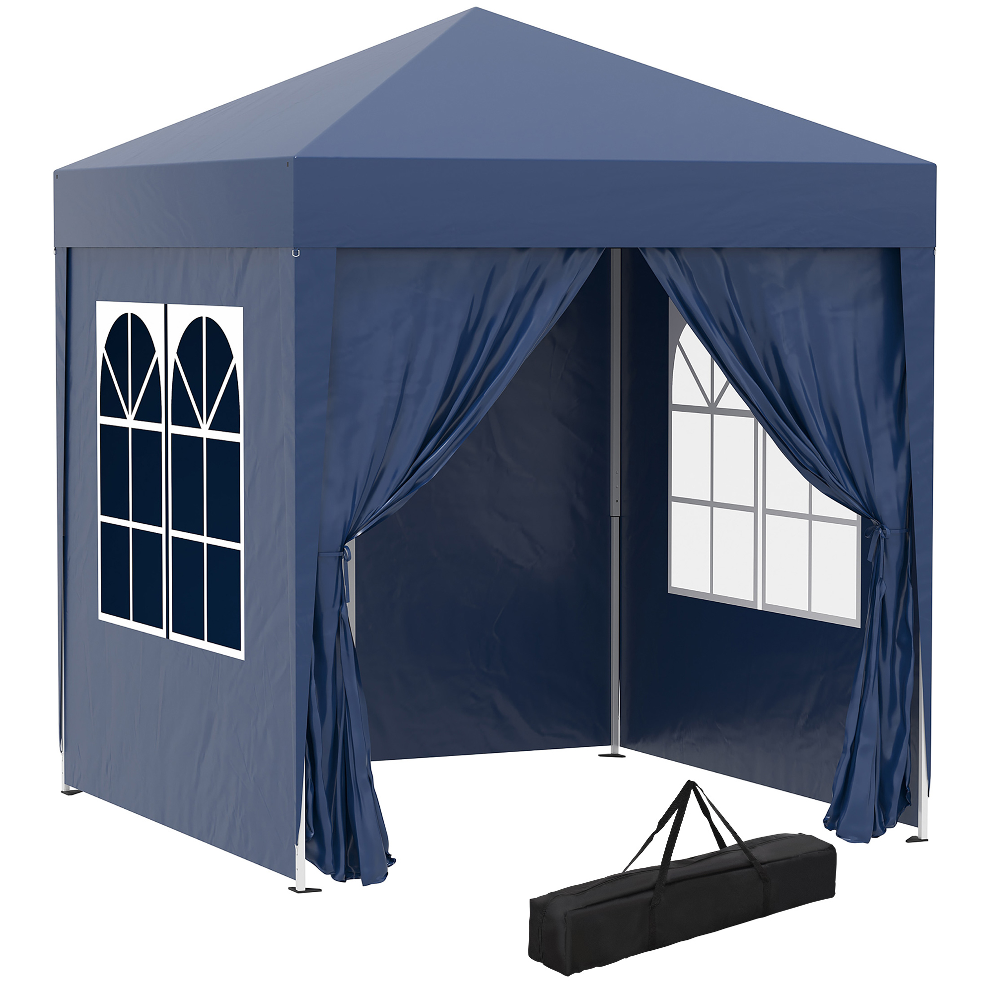 Outsunny Faltpavillon, Bierzelt, 4 abnehmbare Seitenwände, 2 Fenster, Metallrahmen, 2 x 2m, Blau