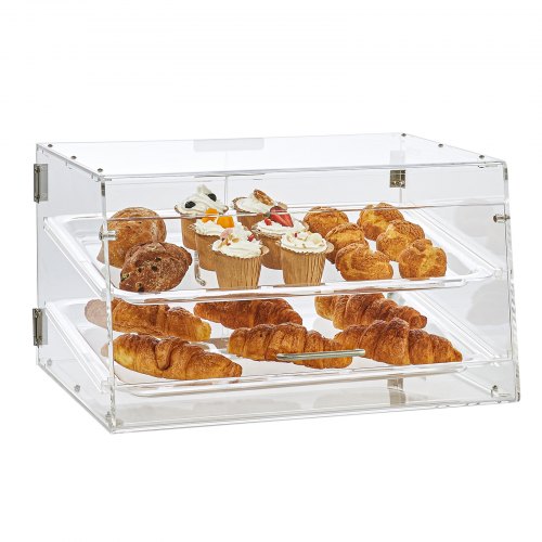VEVOR 2-stöckige Gebäck-Vitrine,  Kommerzielle Tabletts 510 x 350 x 35 mm, Bäckerei-Vitrine, Acryl-Vitrine mit Zugang zur Hintertür und abnehmbaren Regalen, für Donut-Bagels, Kuchen, Kekse usw.