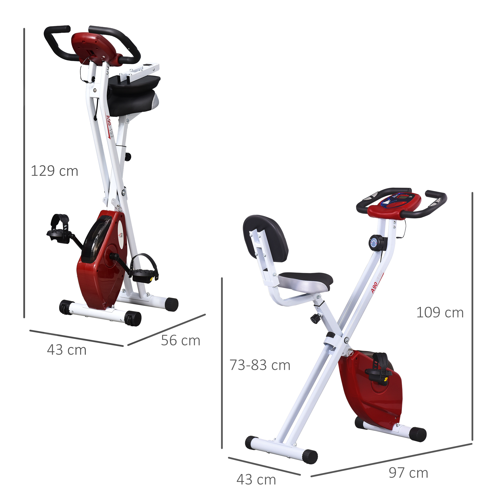 Hometrainer, fietstrainer, trainingsfiets met in 8 niveaus instelbare magnetische weerstand, staal, wit, 43 x 97 x 109 cm