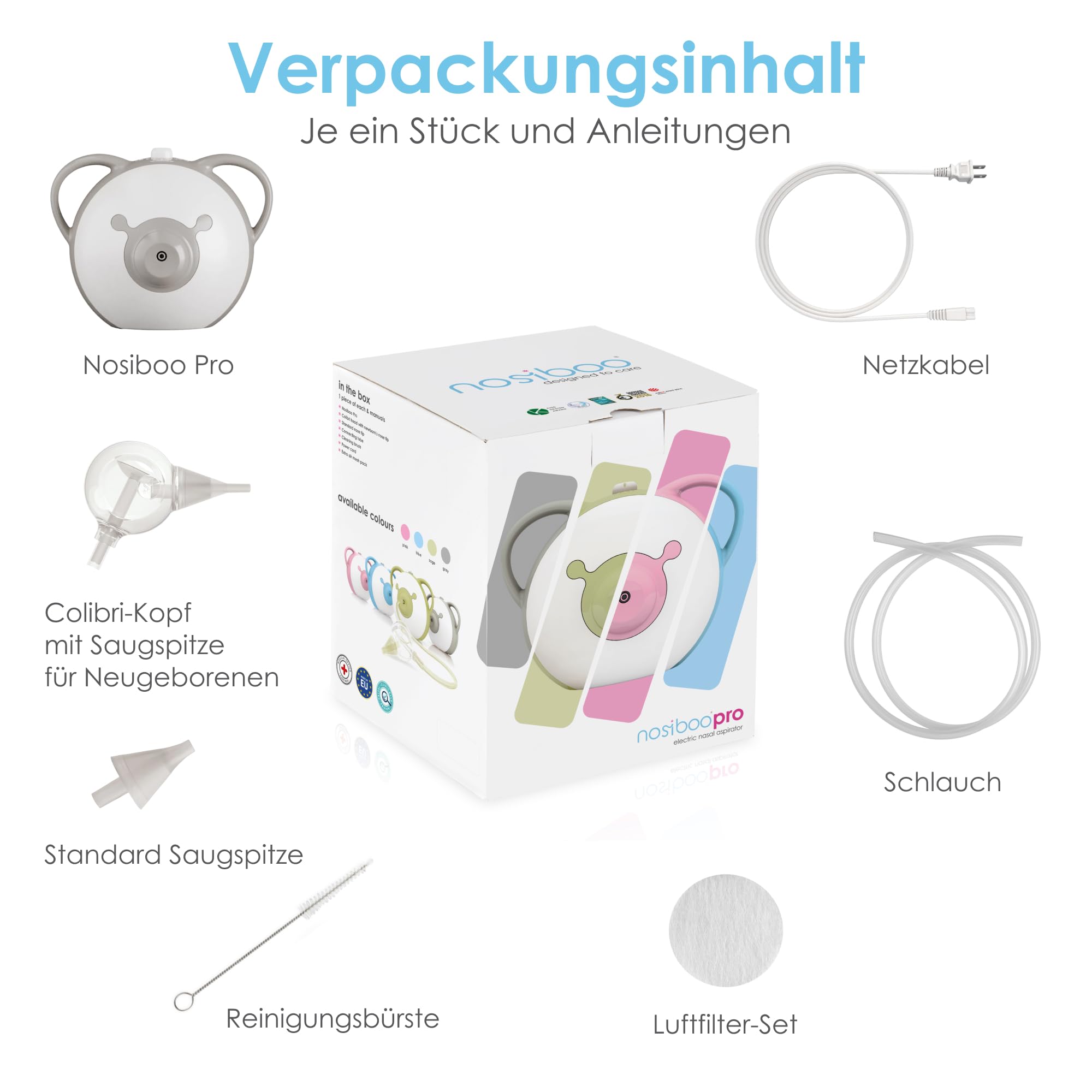 Nosiboo Pro elektrischer Baby Nasensauger mit verstellbarer Saugstärke leise und hygienisch für Neugeborene