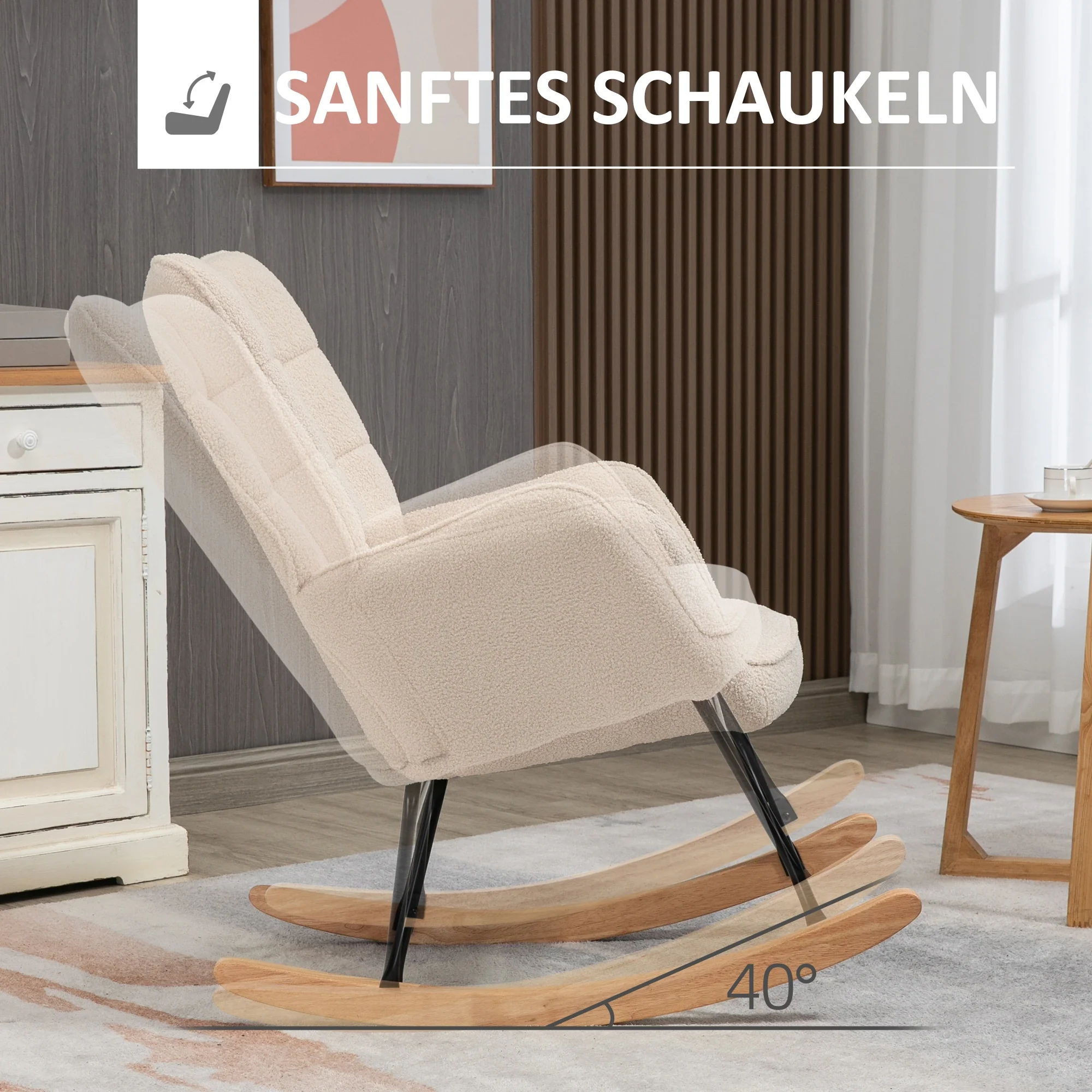 HOMCOM Schaukelstuhl Relaxsessel mit Berbervlies für Wohnzimmer