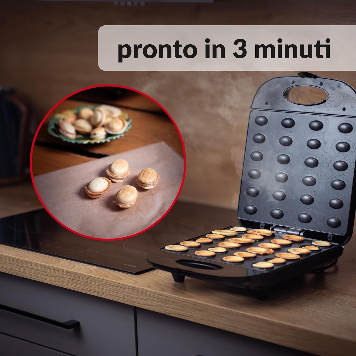Lehmann cuoci noci elettrico con rivestimento antiaderente | 1700 watt | per 24 mezze noci | Tostapane per noci e biscotti | con rivestimento antiaderente