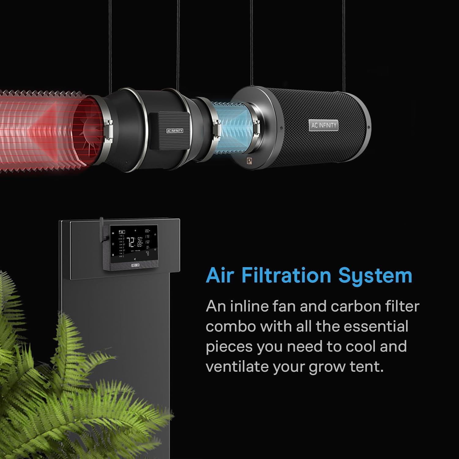AC Infinity Air Filtration PRO Kit 6”  AI Controller with WiFi App Control & Auto Level Adjusting  Inline Fan  Carbon Filter  Ducting  Ventilation System for Grow Tents  Hydroponics  Indoor Gardening