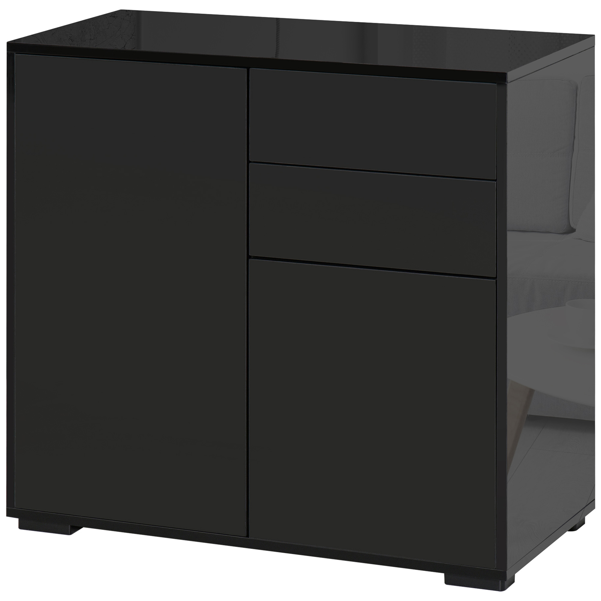 HOMCOM Aufbewahrungsschrank mit 2 Schubladen, 2 Türen, mit Kippschutz, für Wohnzimmer, Schlafzimmer, 79 x 36 x 74 cm, Schwarz