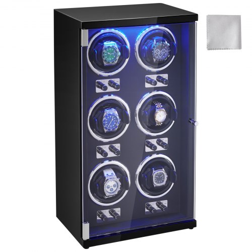 VEVOR Uhrenbeweger, Automatik-Uhrenbeweger, Watch Winder, Uhrenbeweger für Automatikuhren, Automatischer Uhrenbeweger mit Platz für 6 Uhren, LED Beleuchtung, 150–207 mm Einstellbare Riemenlänge