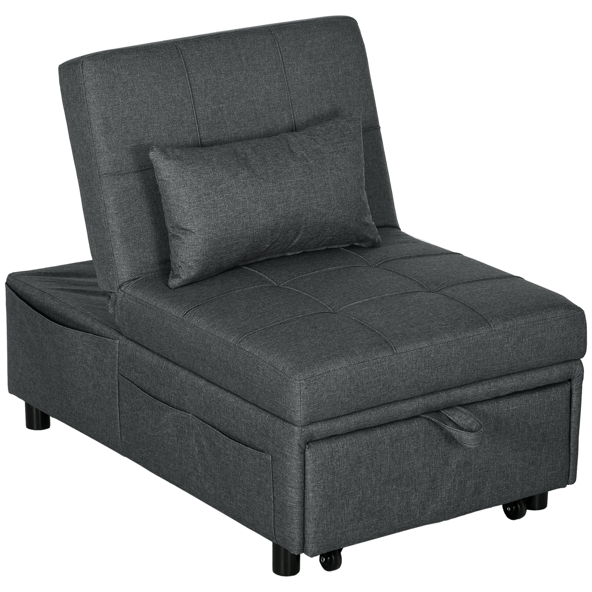HOMCOM bequemer Liegesessel Schlafsessel 3-in-1 Sessel modern, bis 150 kg, Leinenoptik, inkl. Kissen, 65,5 x  104 x  81 cm, Dunkelgrau