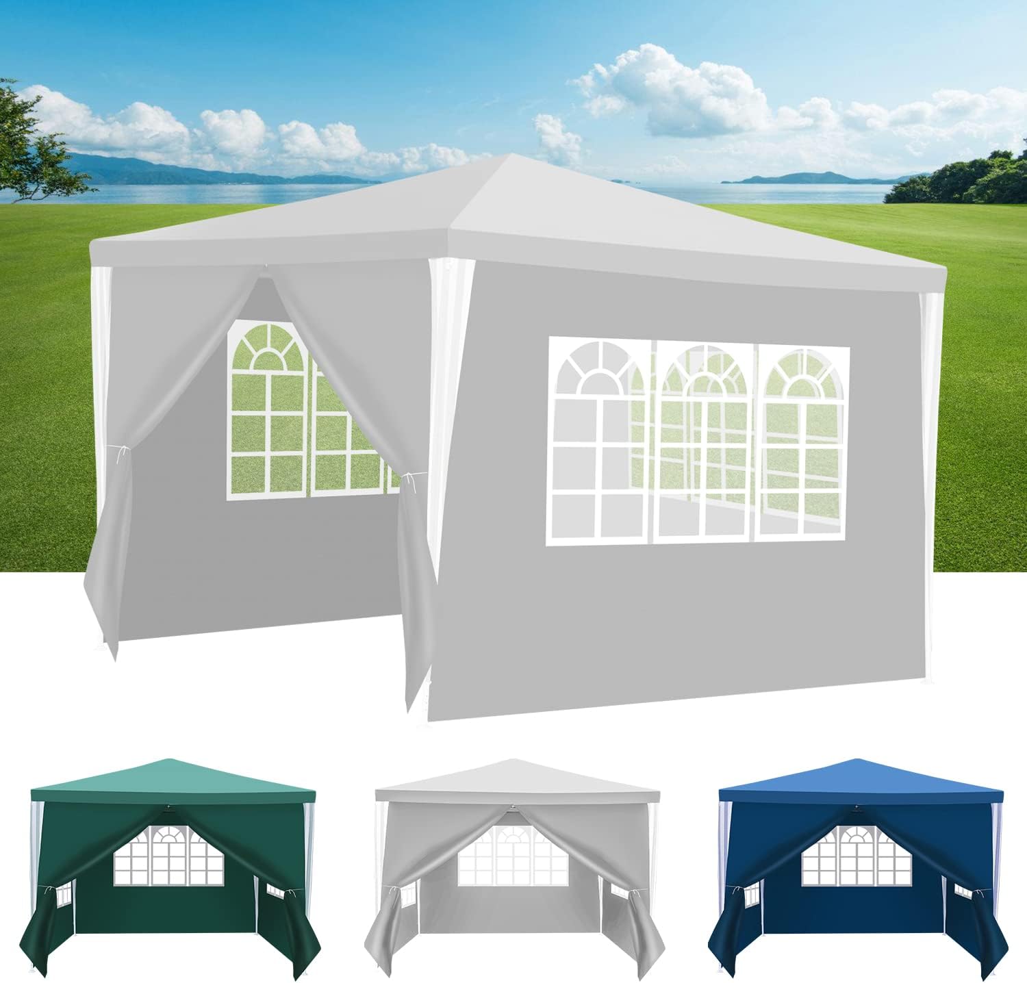 Yakimz Garden Gazebo Waterproof 3x6m Stable Winter Resistant with 6 Side Panels and Windows Gazebo Sun Shade for Party Marquee Marquee Festival Green