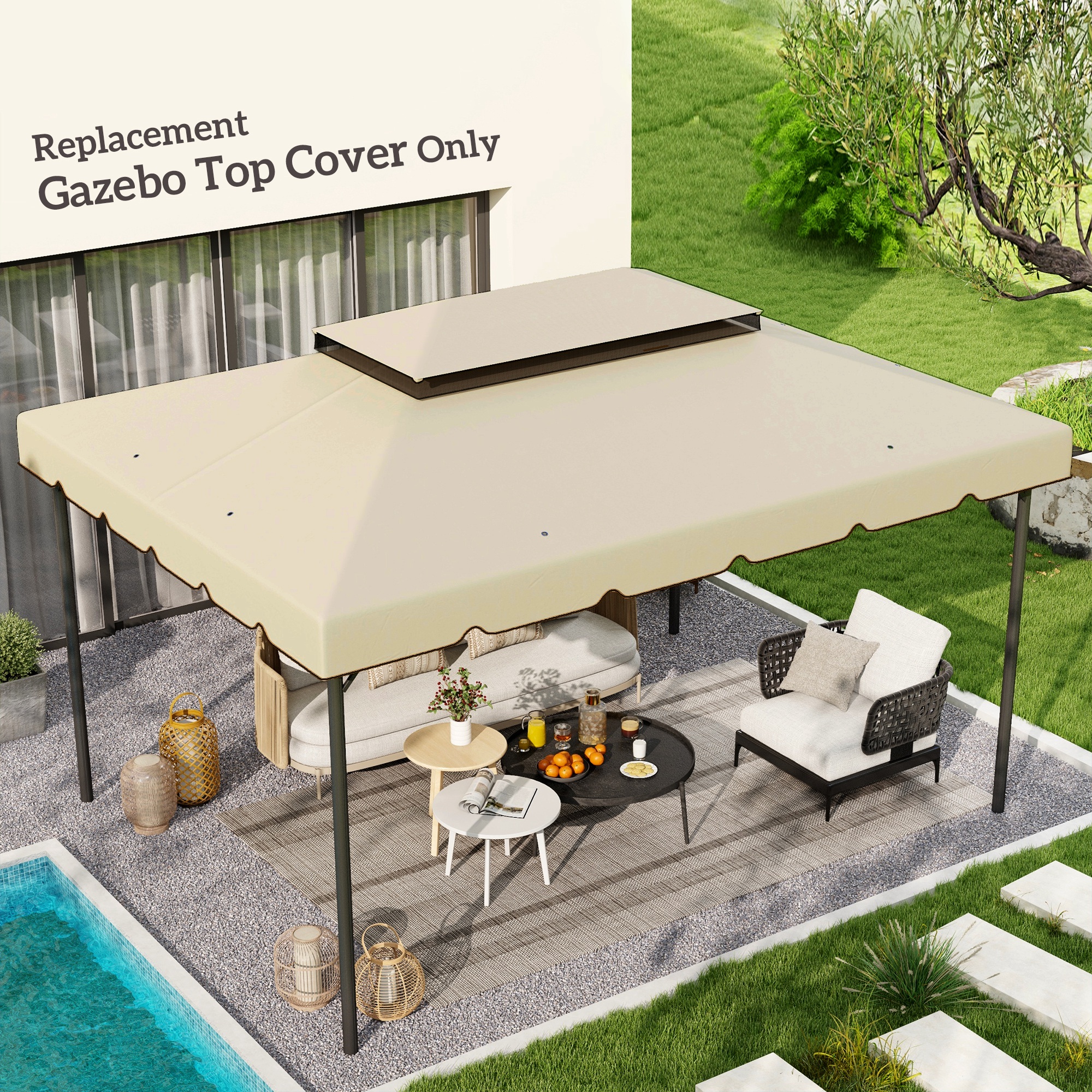 Outsunny Ersatzdach für Pavillon Partyzelt Festzelt Polyester 4 x 3 m beige