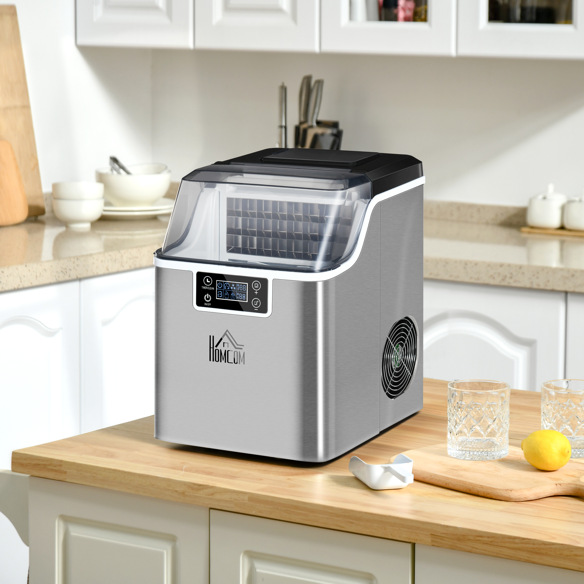 ijsblokjesmachine 20 kg/24u 2.3 l ijsblokjesmachine met 3.2 l waterreservoir display RVS zilver 25,2 x 36 x 37,1 cm