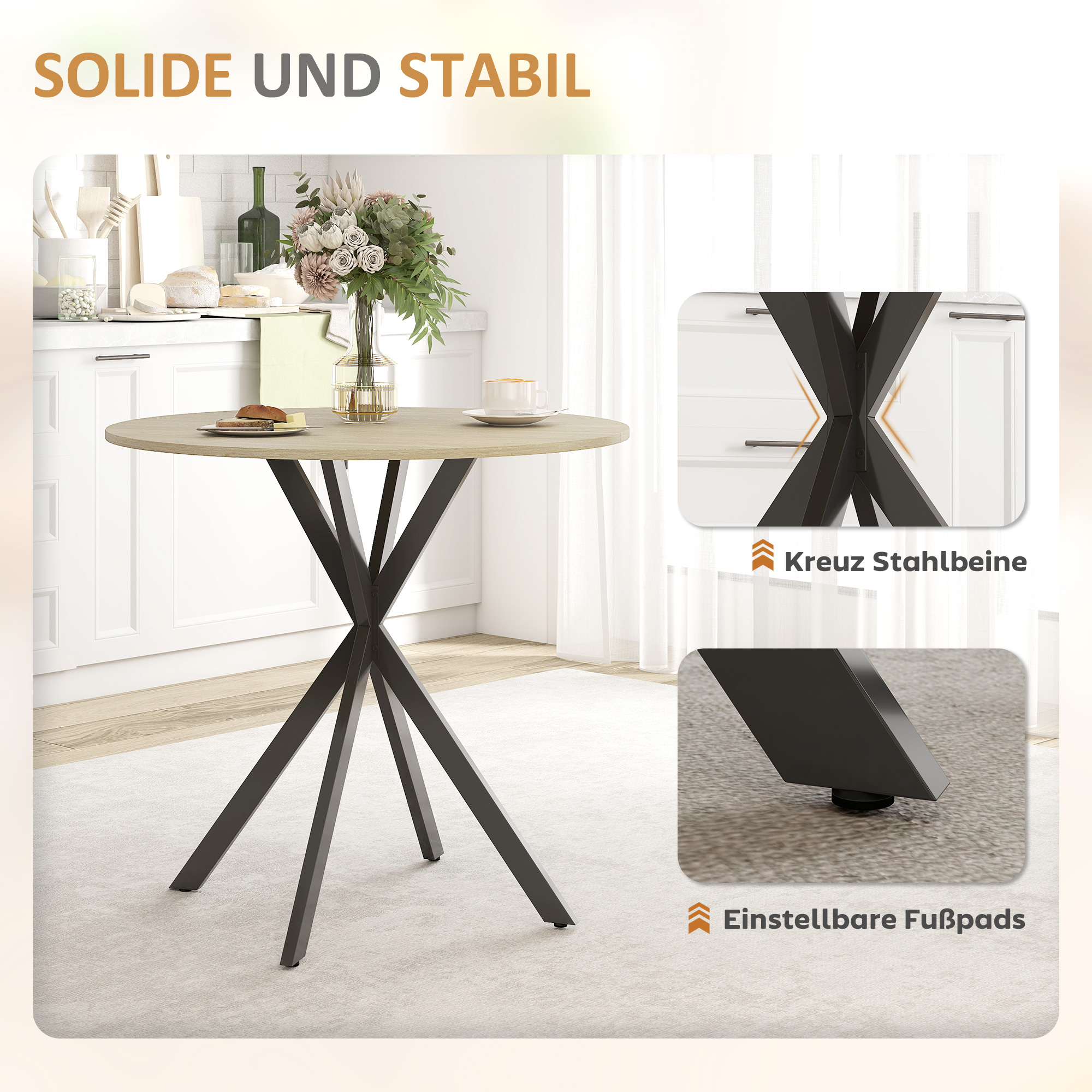 80cm Industriële Ronde Eettafel - Eik