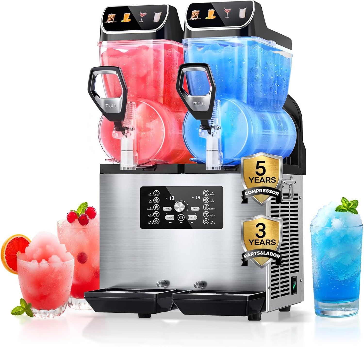 FOHERE Kommerzielle Slush Maschine, 30L Tanks Slush Eis Maschine,Unabhängige Tank Kontrolle, Slushie Maschine für Restaurants Café Bars Party