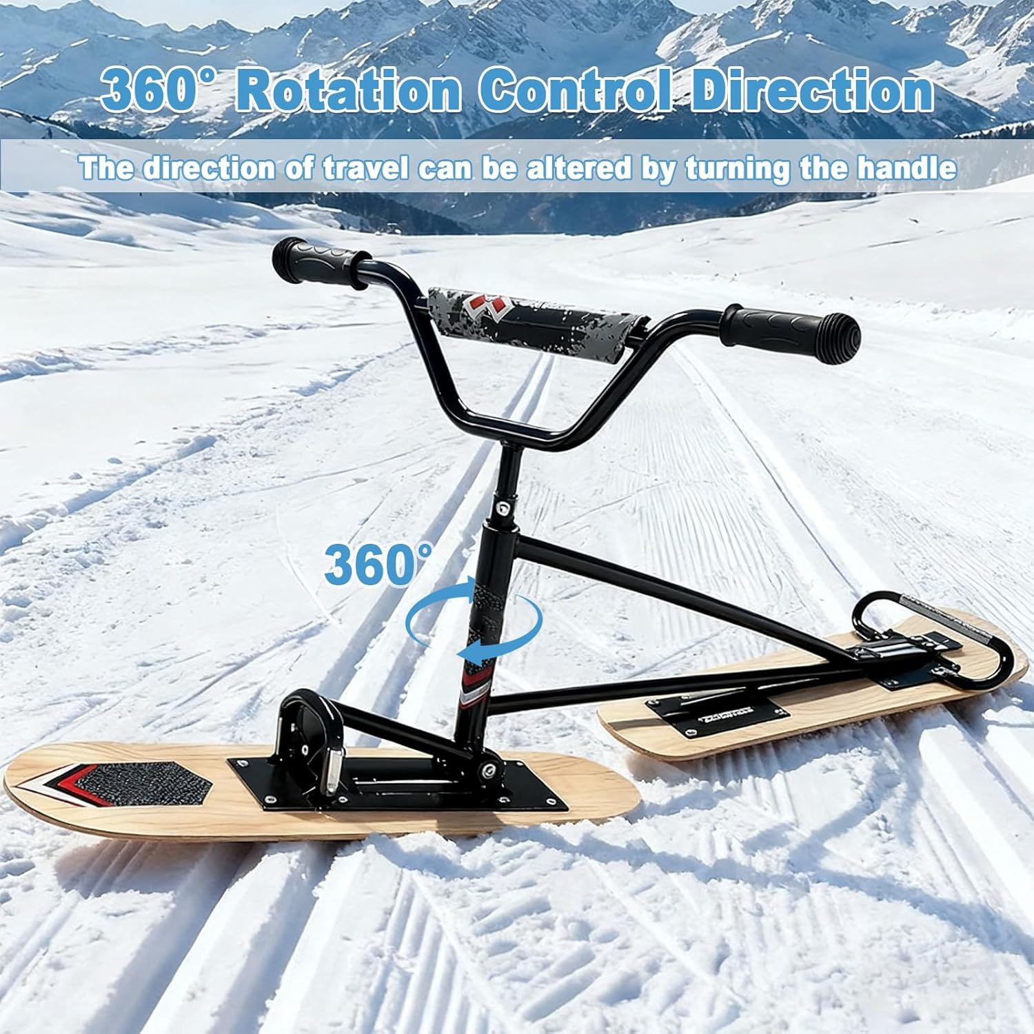 2026 Neuer Schneegleitschlitten, Geländegängiger Schneescooter Für Erwachsene – 360° Drehbare Lenkung + 150 kg Tragfähigkeit, Verstärkter Aluminiumrahmen Für Winterabenteuer Black