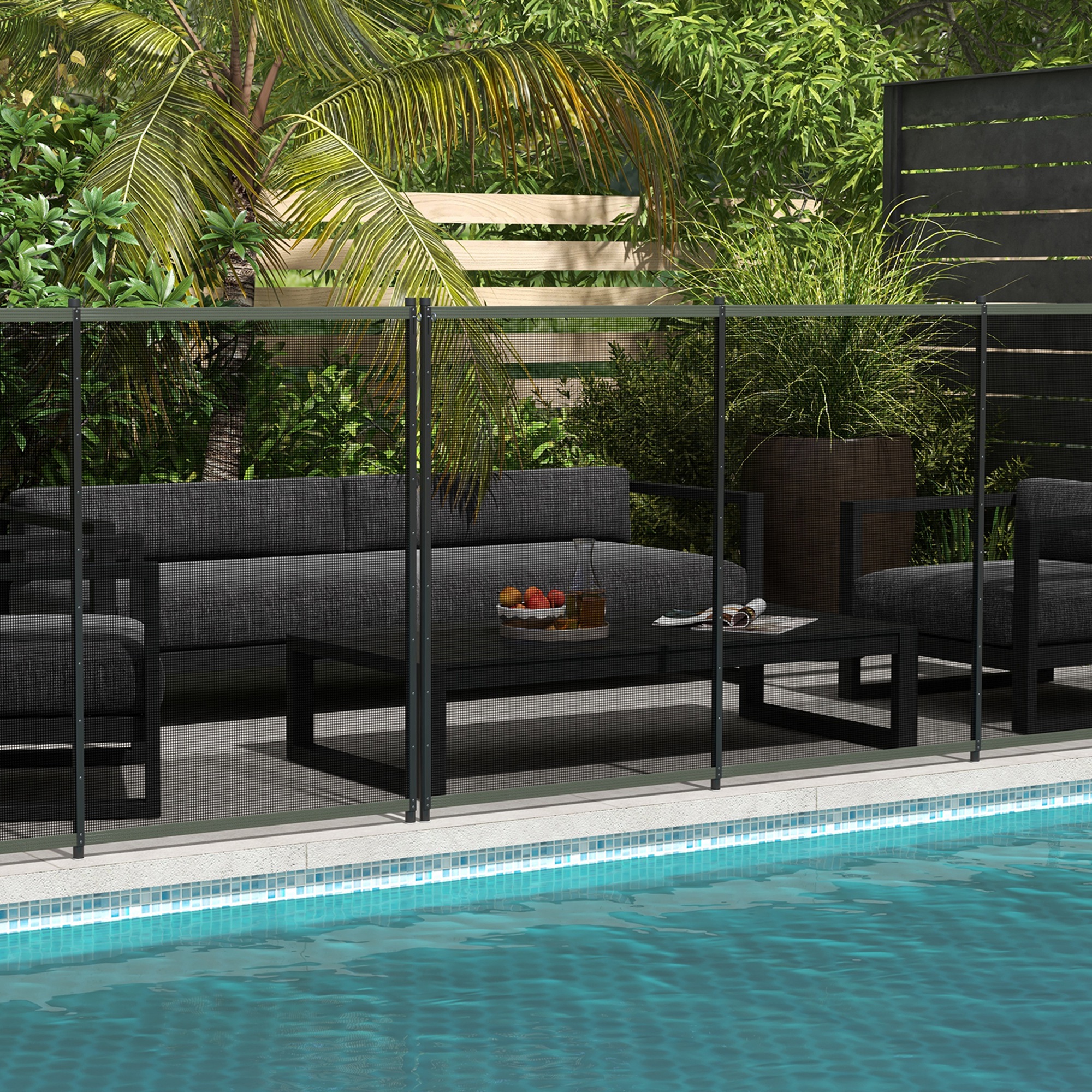 Outsunny Pool Sicherheitszaun, Poolzaun für Kinder, 4-teilig, Aluminium/Texteline, 365 x 126 cm, Schwarz