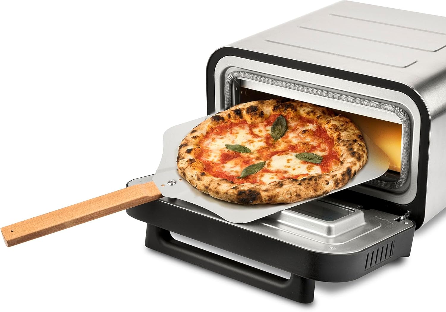 G3 Ferrari G10204 Pizza Pro 2 Minuti, 1700 W, Raggiunge fino 450°C, Pareti fredde,Cottura in 2 minuti, Display digitale con 6 programmi, Pietra refrattaria, Accessori e ricettario inclusi, Grigio/Inox