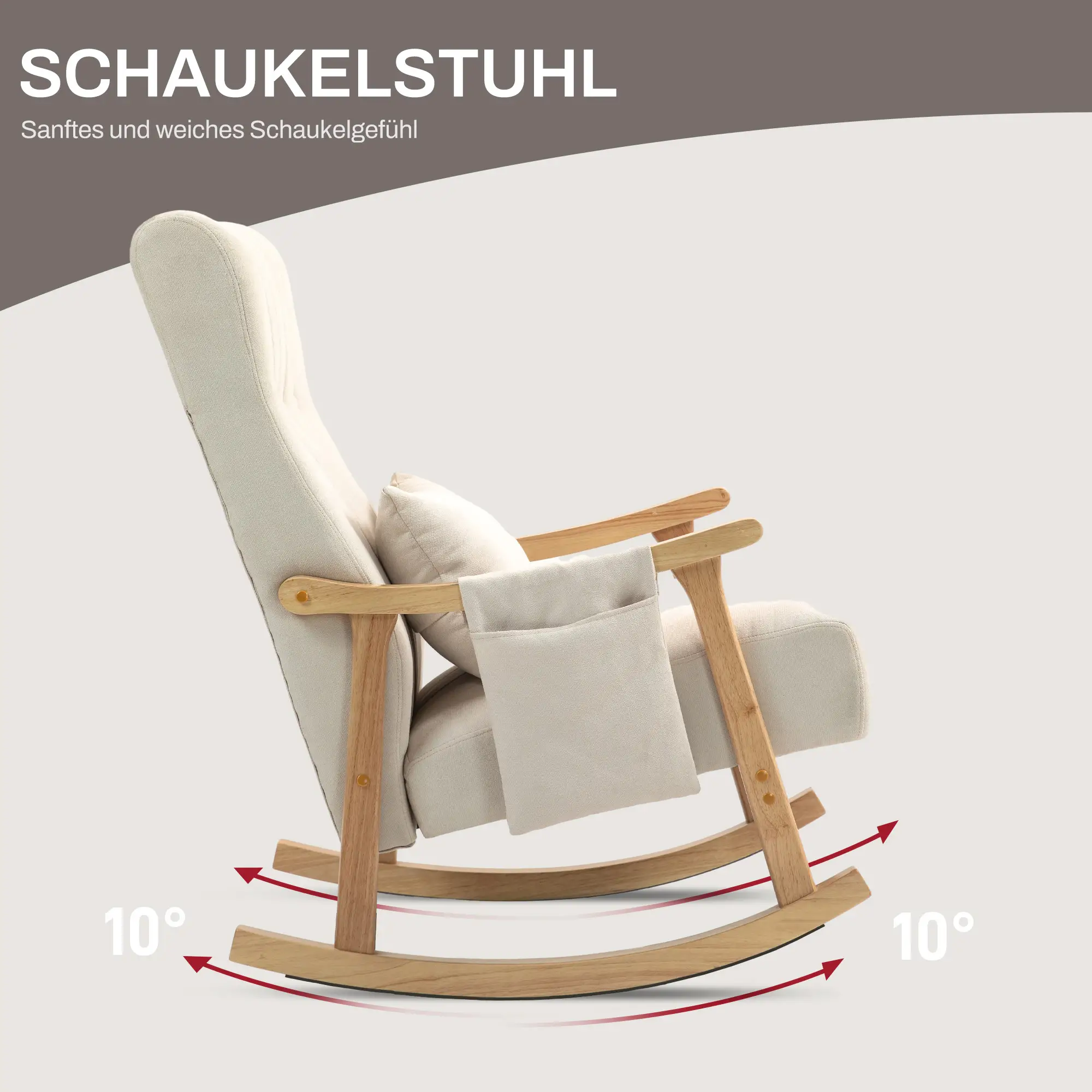 HOMCOM Schaukelstuhl mit Lendenkissen und Seitentasche Beige