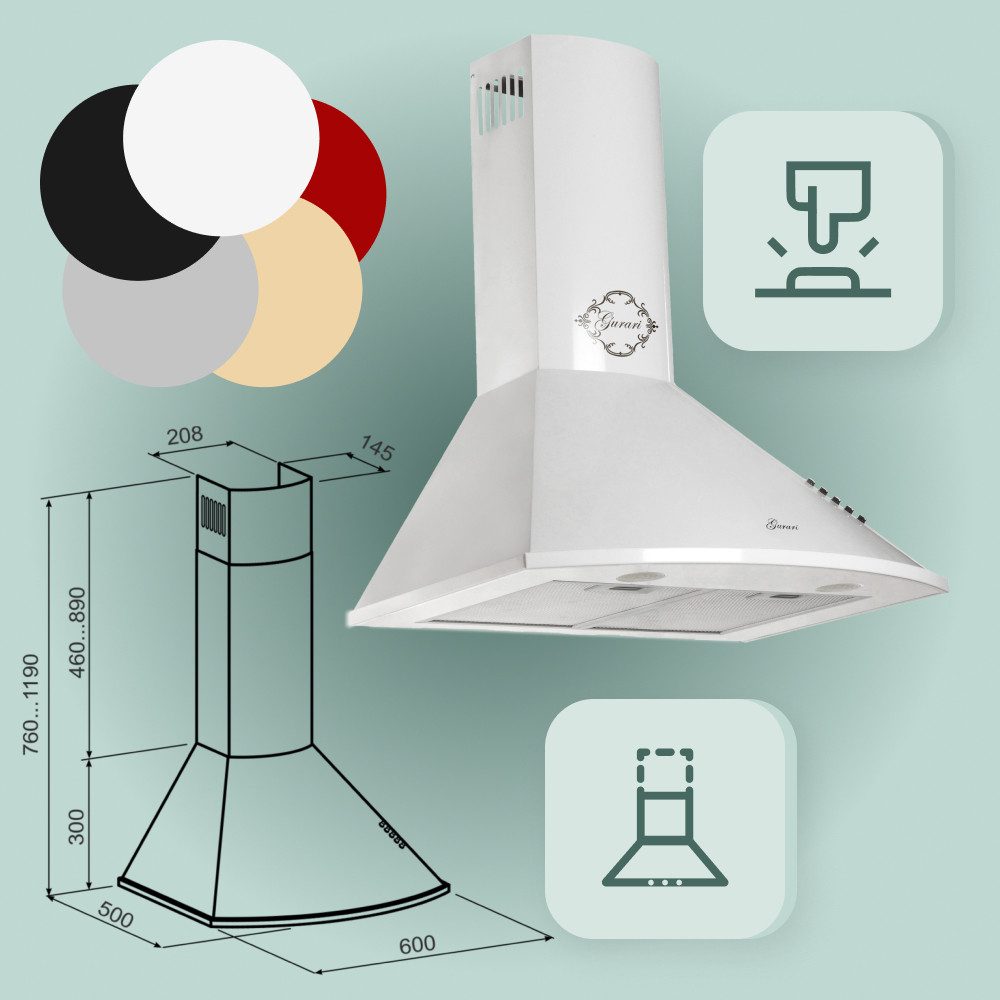 Wandhaube GCH 046 WH 60 N Dunstabzugshaube 60 cm Weiß 1000m³/h ABLUFT/UMLUFT