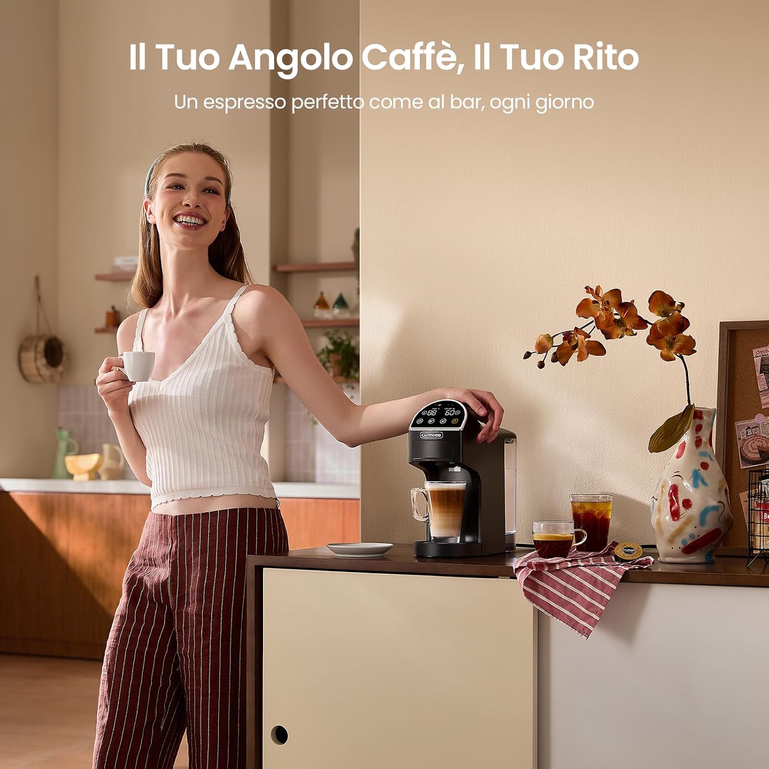 Magician2 Macchina da Caffè Multicapsula 5 in 1 per Nespresso, Dolce Gusto, Lavazza A Modo Mio, Cialde ESE 44 e Macinato, Touch LED, Auto-Adattivo, 20 Bar, 1,2L, Macchina Espresso per Casa e Ufficio