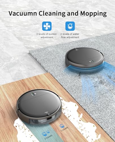 Robot Vacuum and Mop Combo, 2 in 1 Mopping Robot Vacuum Cleaner with Schedule, Wi Fi/Voice/App, Strong Suction, Ease of Use, Self Charging Robotic Vacuum, Slim, Ideal for Hard Floor, Pet Hair, Carpet