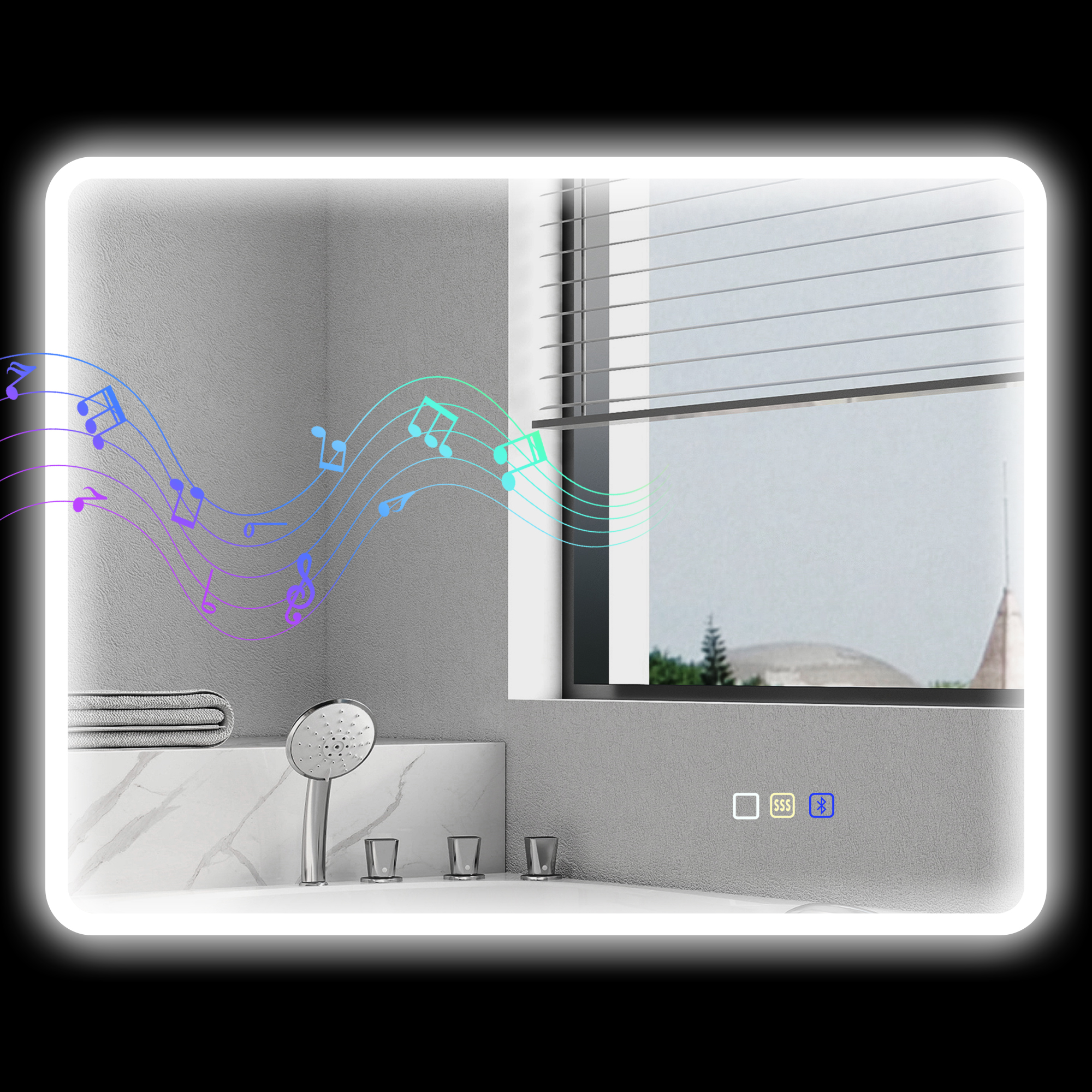 HOMCOM Badezimmerspiegel LED Bluetooth 70 x 90 cm Touchschalter Licht einstellbar 3 Farben Anti-Beschlag Speicher Silber