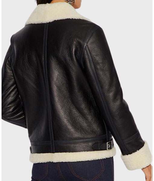 Womens Aviator Ivory Shearling Leather Jacket