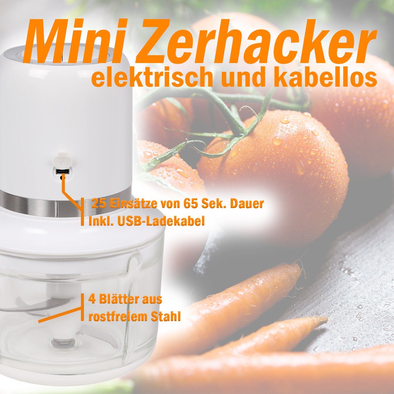 Gemüsehacker LIVOO Zerkleinerer elektrischer Mixer kabellos LED Ladeanzeige 200