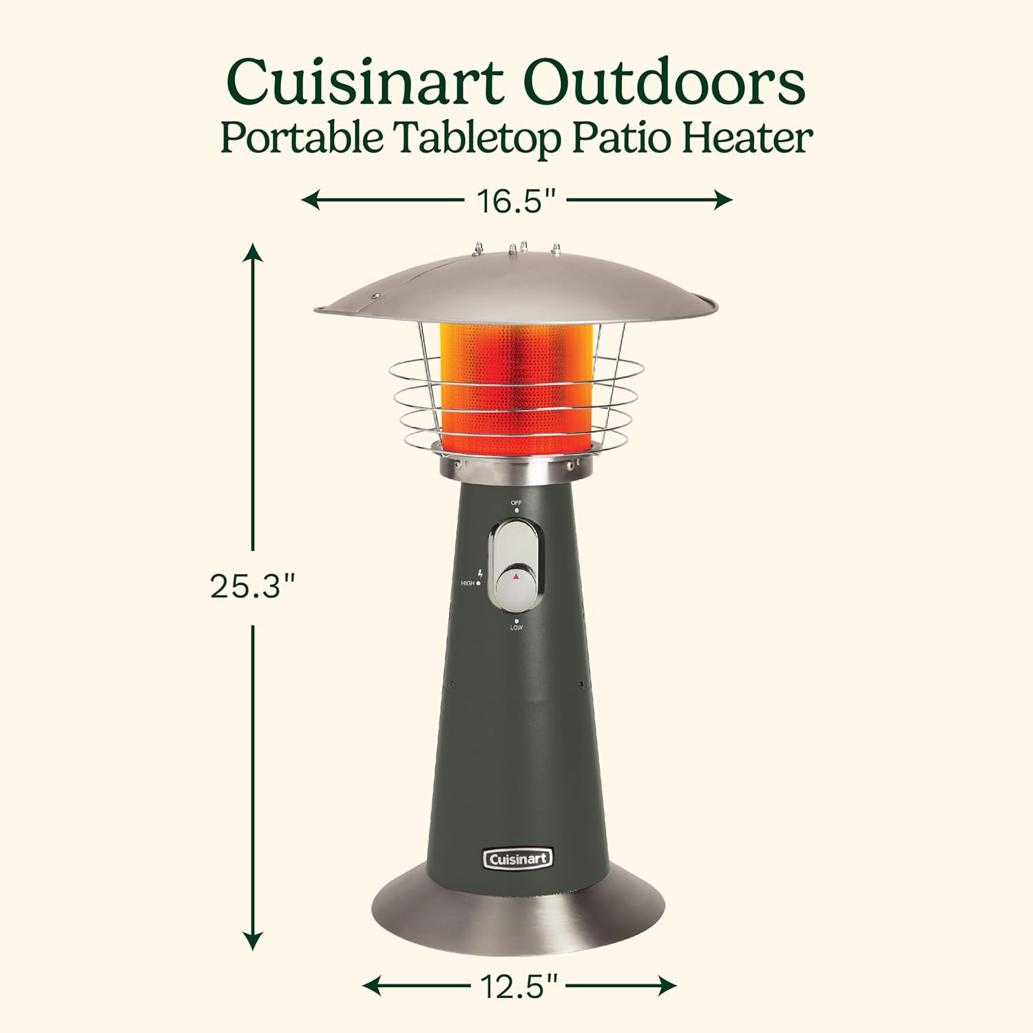 Cuisinart Portable Tabletop Patio Heater  11 000 BTU Outdoor Propane Heater with Safety Tilt Switch and Adjustable Heat  Burner Screen Guard  30 sq. Foot Heat Range  Gray