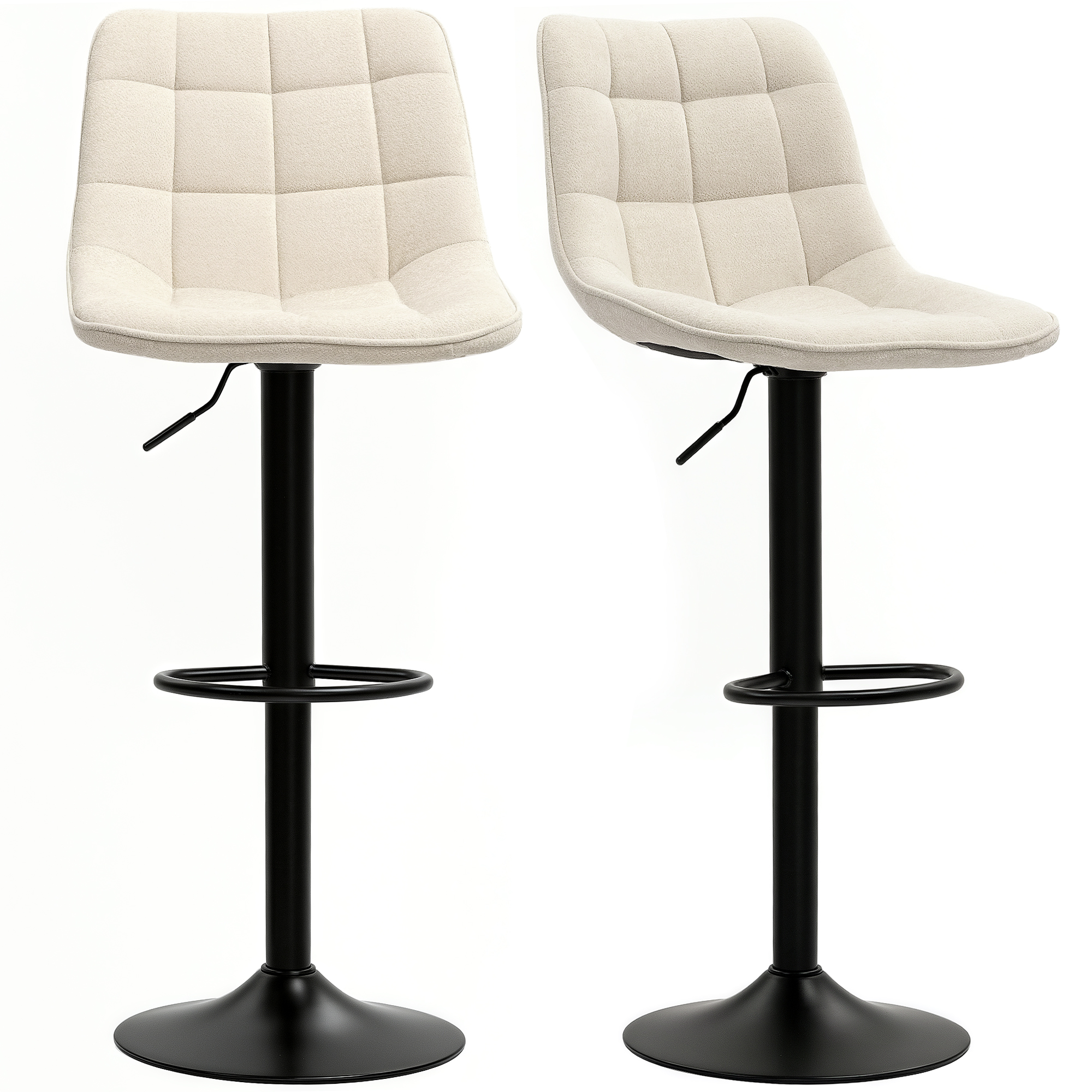 HOMCOM Moderner Barhocker, 2er-Set drehbare Barstühle mit Rückenlehne, höhenverstellbar, mit Fußstütze, gepolstert, Beige