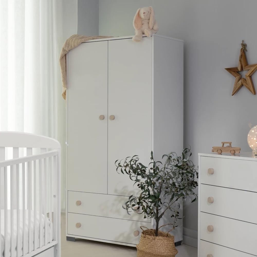 Palla Pallina Bedroom Wardrobe with 2 Doors with Slow Closing, 3 Adjustable Shelves and 2 Drawers Versatile and Safe for Parents with Babies Bedroom Wardrobe, 95 x 58 x 192 H cm, Made in Italy