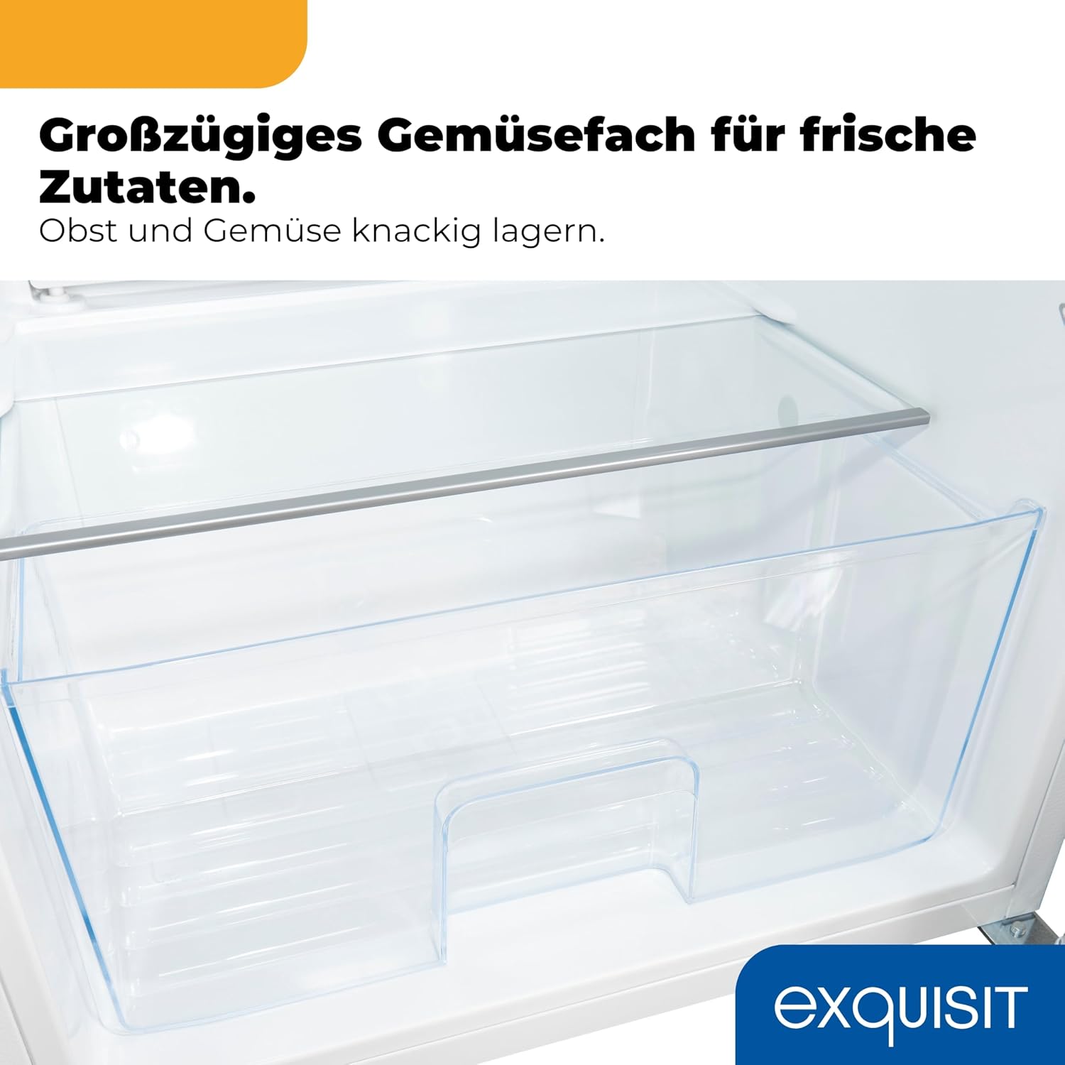 Exquisit Vollraumkühlschrank | 133 l Nutzinhalt, Energieklasse E, 40 dB(A) | kompakte Bauform, LED-Innenbeleuchtung, manuelle Temperaturregelung, Flaschenfach, Gemüseschublade | KS516-V-H-010E weiss