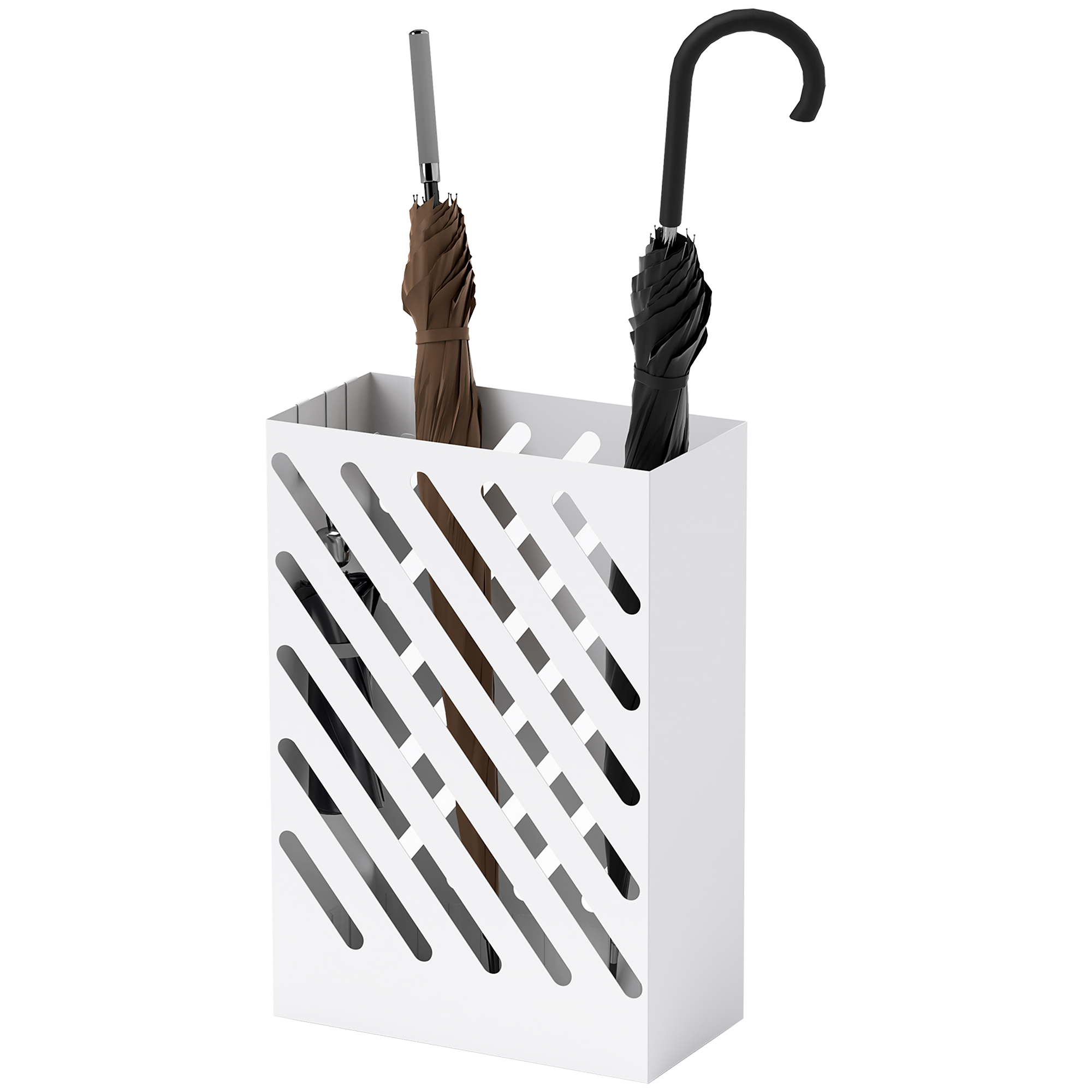 HOMCOM Regenschirmständer mit Tropfschale, 4 Haken, Stahl, 28L x 14B x 41H cm, Weiß