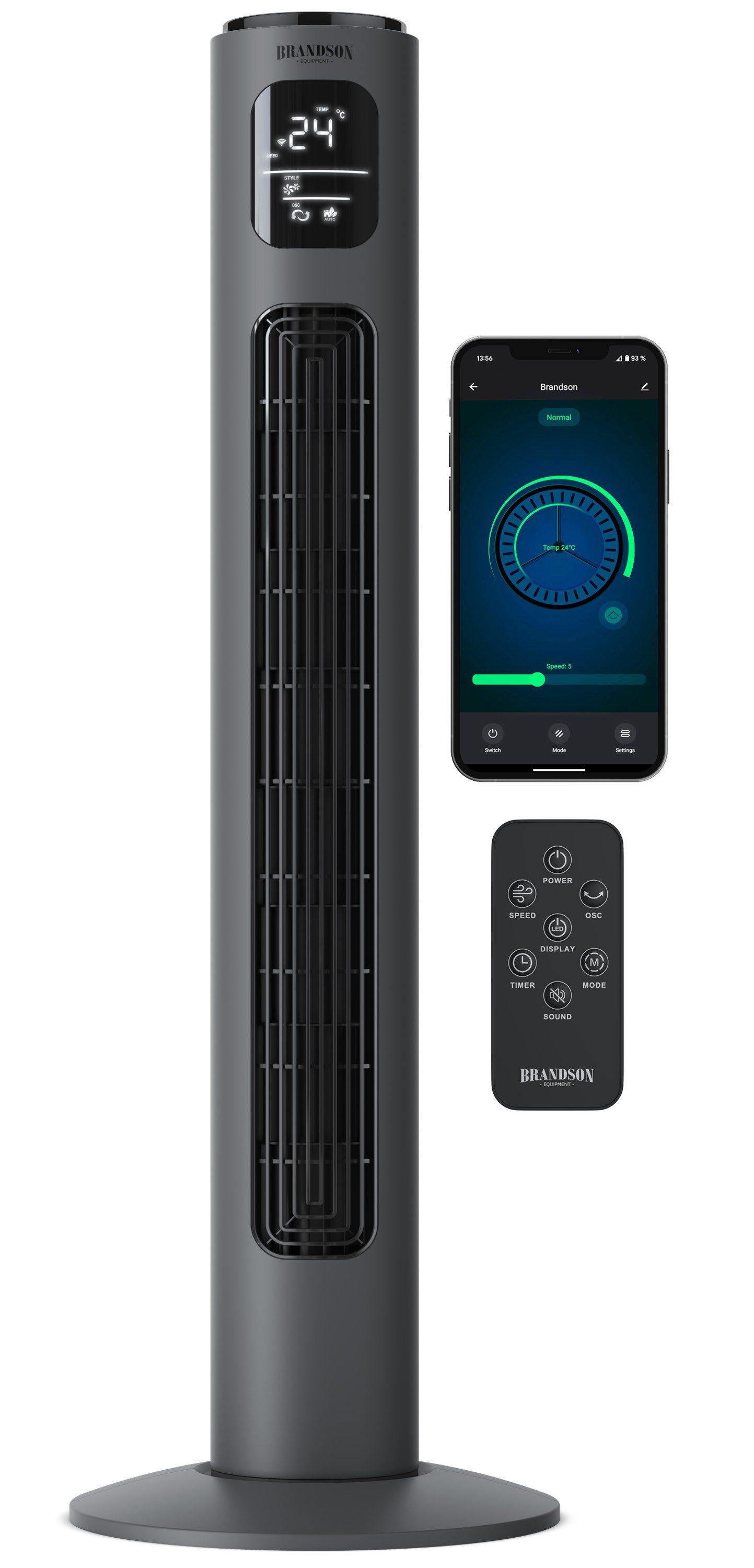 Turmventilator WiFi, Eco DC-Motor 35W, App-Steuerung/Sprachbefehl, Timer, Oszillation
