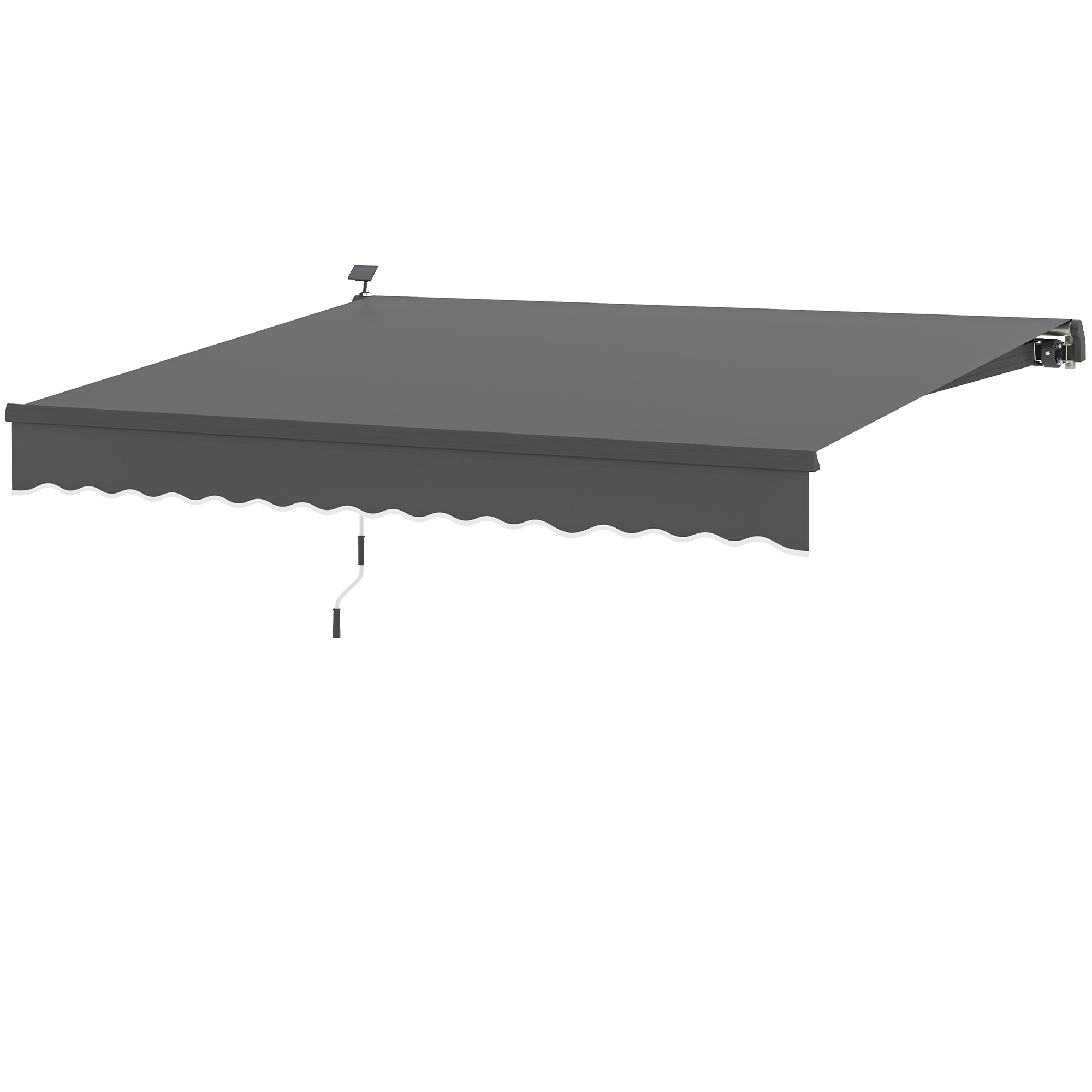 Outsunny Klemmmarkise mit Handkurbel Solar-Lichte Gelenkarmmarkise Markise Sonnenschutz UV 50+ 400 cm breit Grau