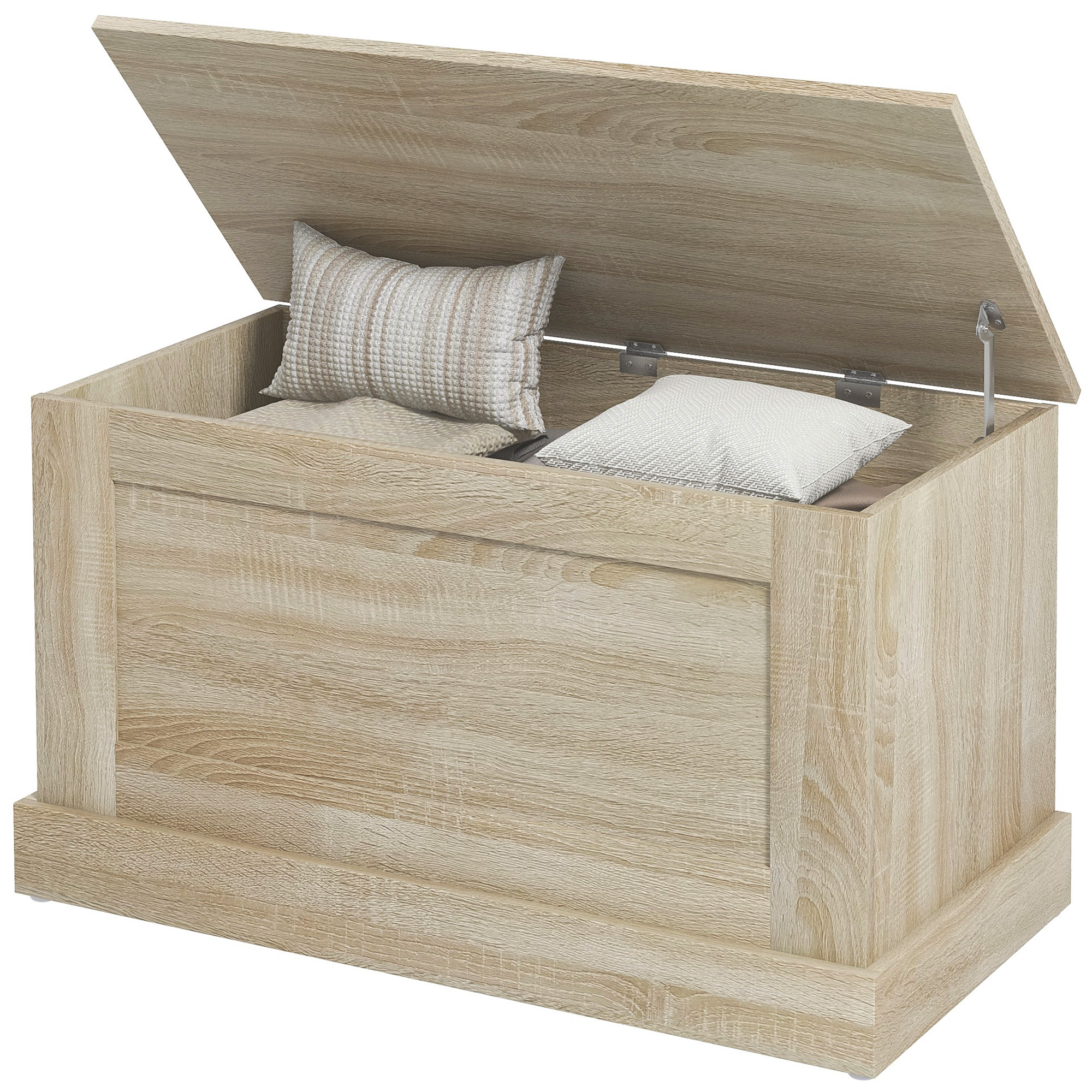 HOMCOM Aufbewahrungsbox, Spielzeugkiste, mit Sicherheitsscharnier, für Wohnzimmer, aus Holz, 80 x 40 x 45 cm, Naturholz