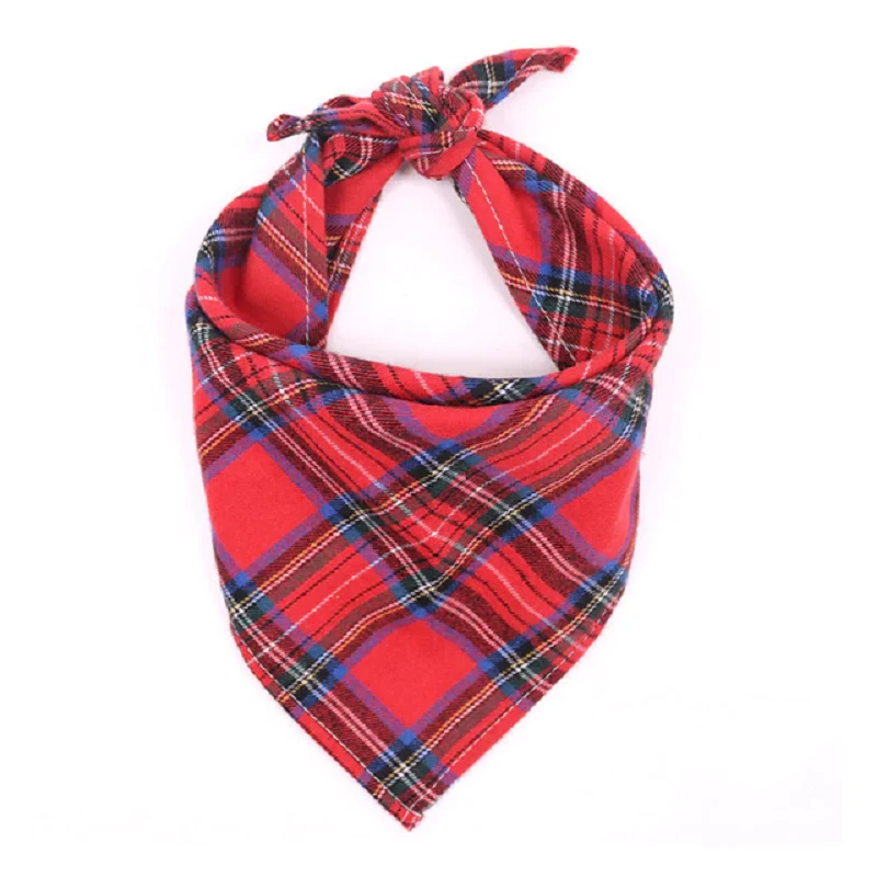 Classic Red & Black Plaid Dog Bandana Soft Cotton Pet Neckerchief