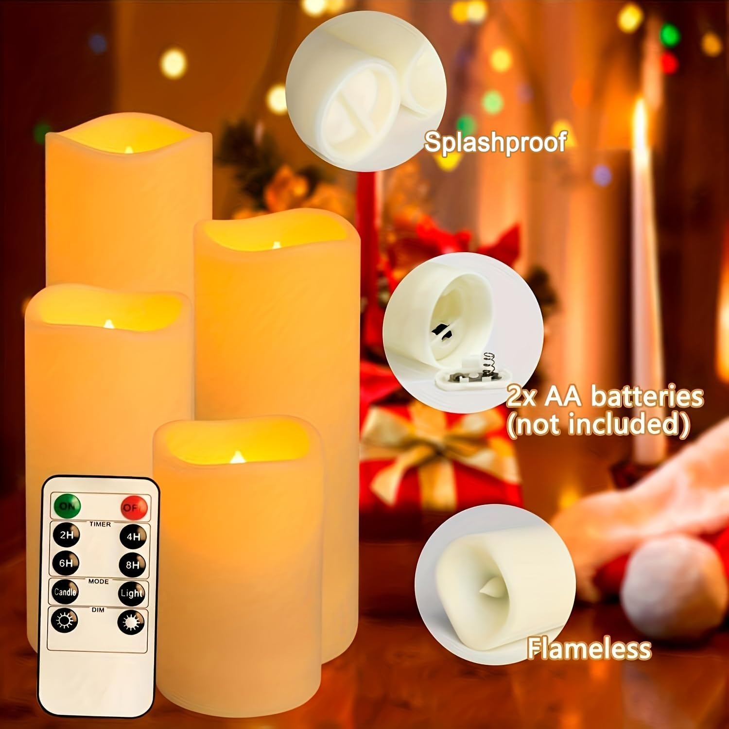72 flammenlose Kerzen, 3 Größen (H4 12,7 cm, 15,2 x T 5,6 cm) mit Fernbedienung, Timer, warmgelbes Licht, batteriebetrieben, Familienhochzeit, Party, Weihnachtsdekoration