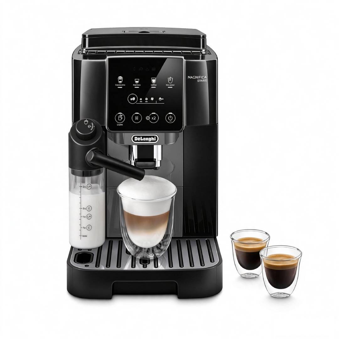 Kaffeevollautomat Magnifica Start mit 4 One-Touch-Getränken und LatteCrema Milchaufschäumsystem, 1,8 L, schwarz-grau