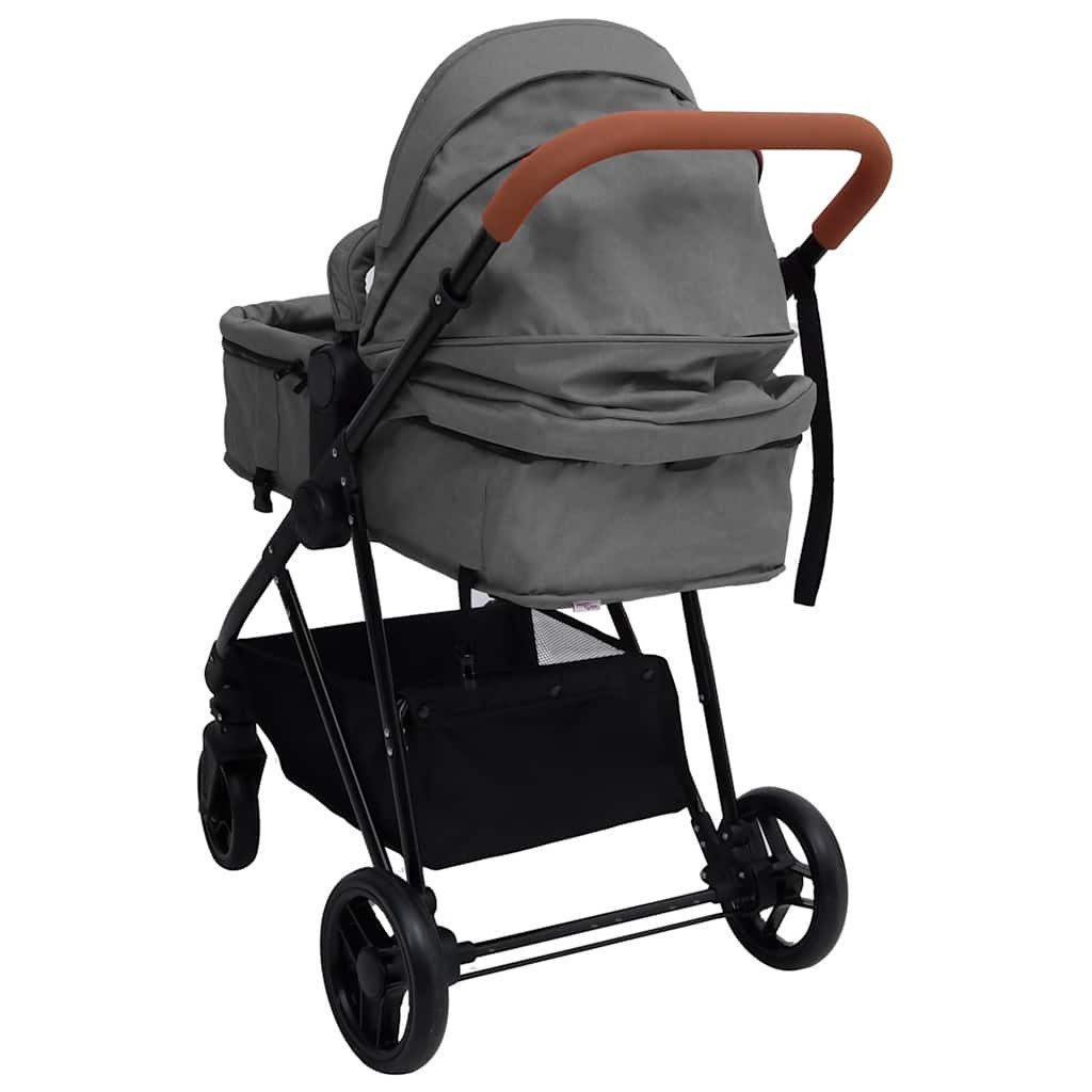 Kinder-Buggy 2-in-1 Kinderwagen Hellgrau und Schwarz Stahl